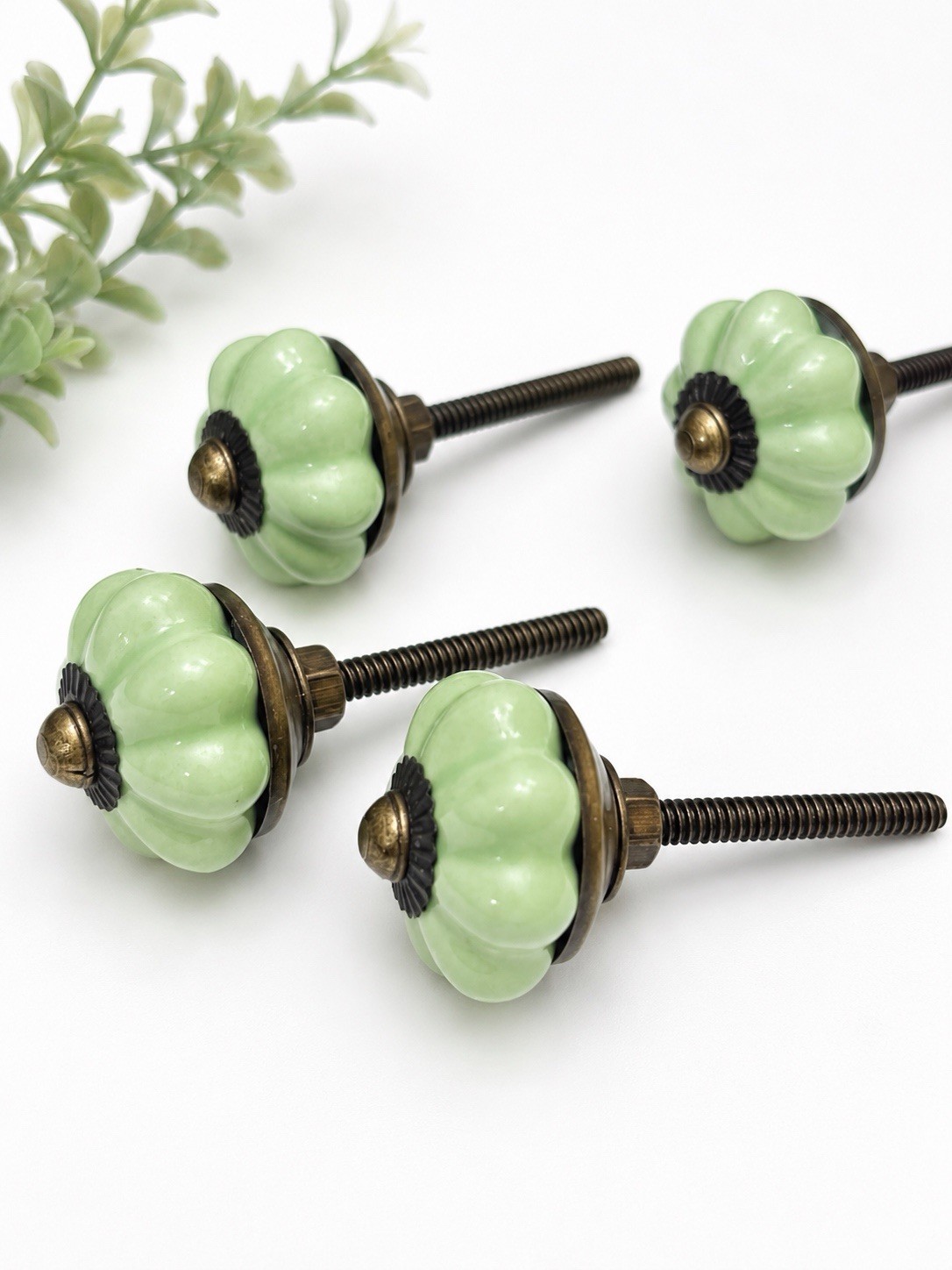 8 Antique Ceramic Drawer Pulls Green Flower Door Kitchen Cabinet Knob