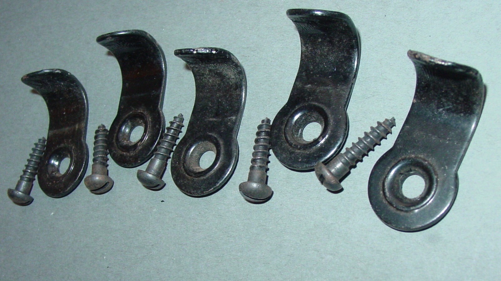 5 Vintage Window Sash Chain Holder Lift Pull Lot Antiqued Japanned Finish Lot