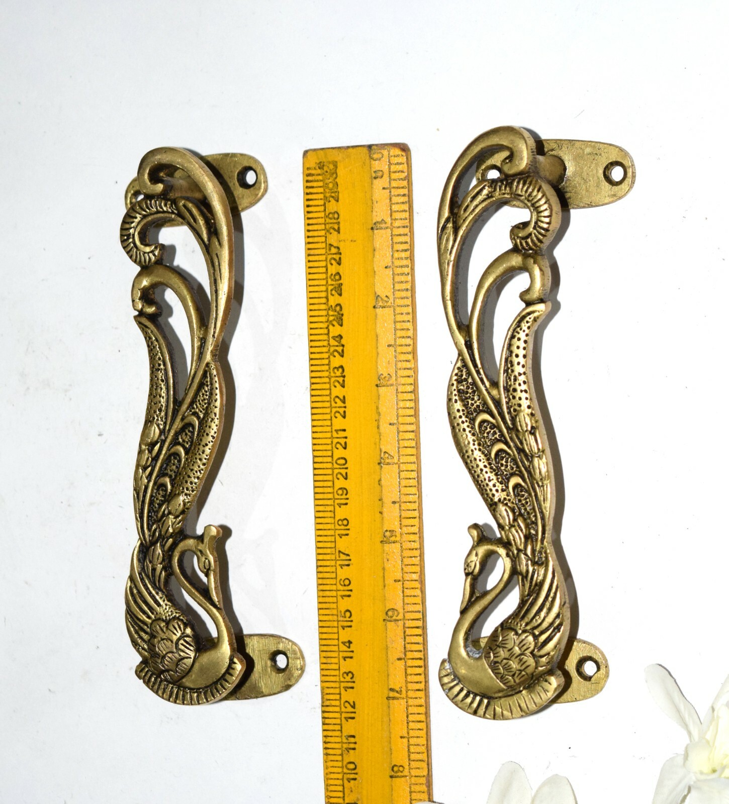 Brass Peacock Door Handle Pair 7” Inches Turkey Bird Design Almirah Pull EK560