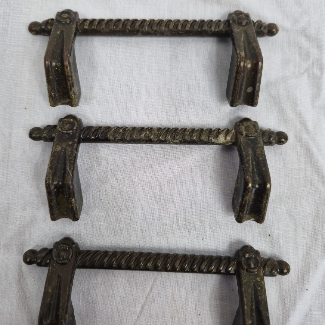Vintage 1970s Lot of 4 Ajax 958 Espana Rope Drawer Pulls 4.5in Brass Tone Metal