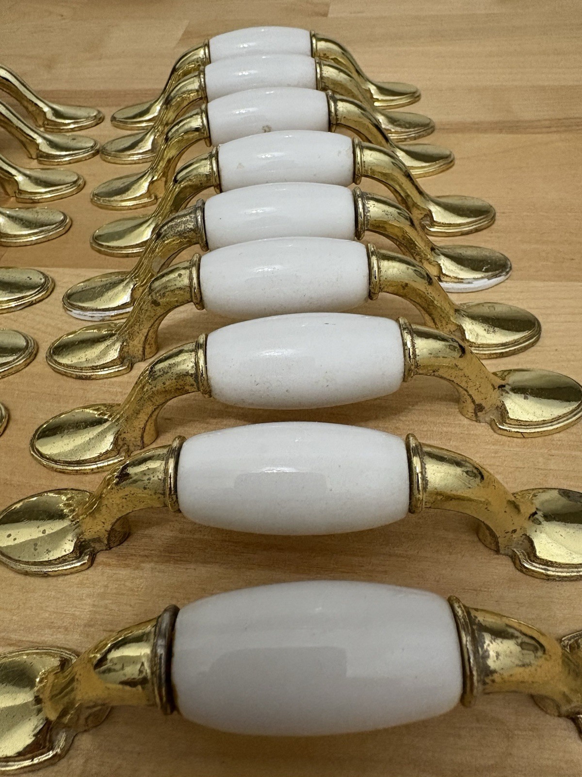 Traditional 5” Cream Acrylic Brass Mid-Century Modern Drawer Door Pull 3” Set 17