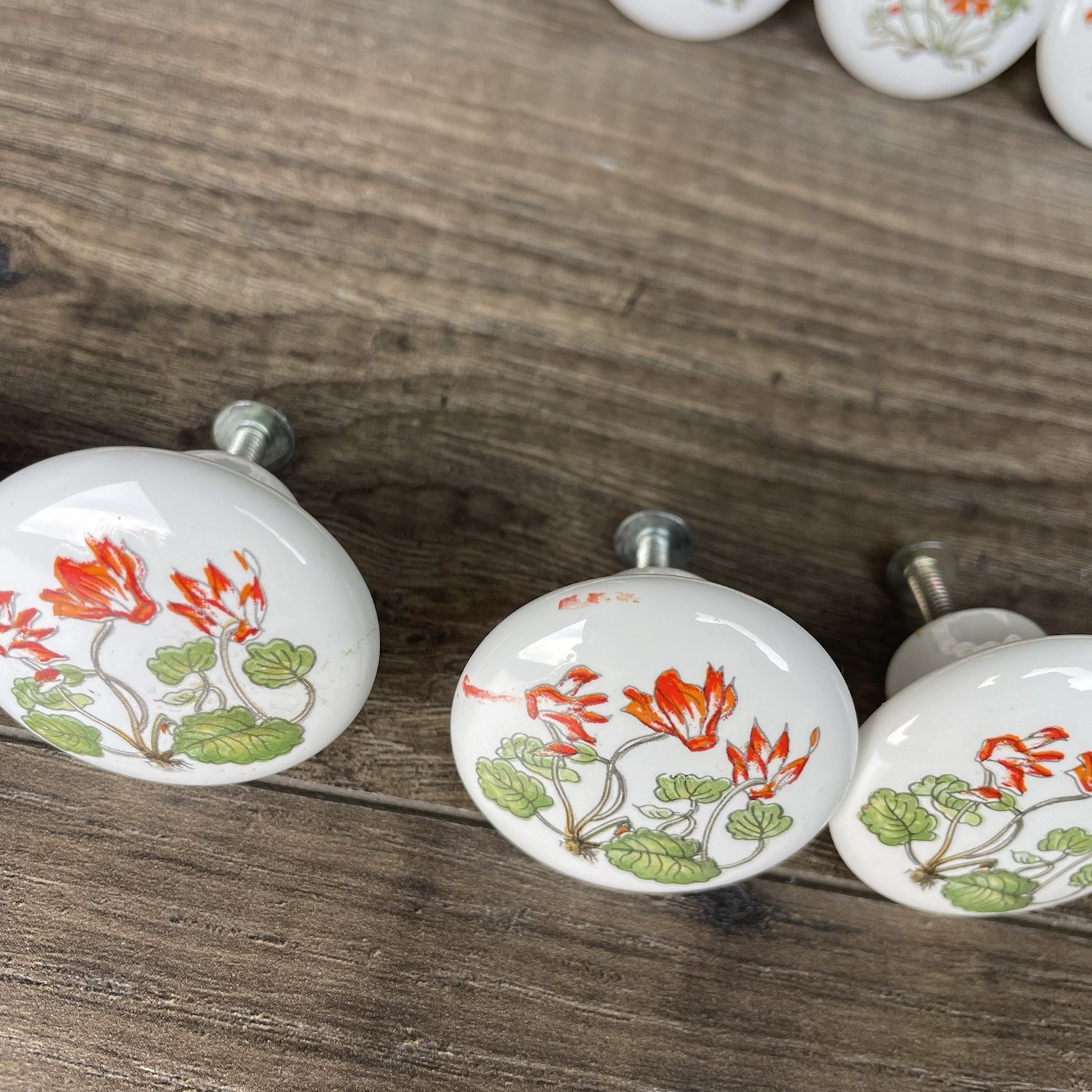 Vintage Lot of 17 Floral (3 Designs) Porcelain Cabinet Knobs Counterpoint Japan