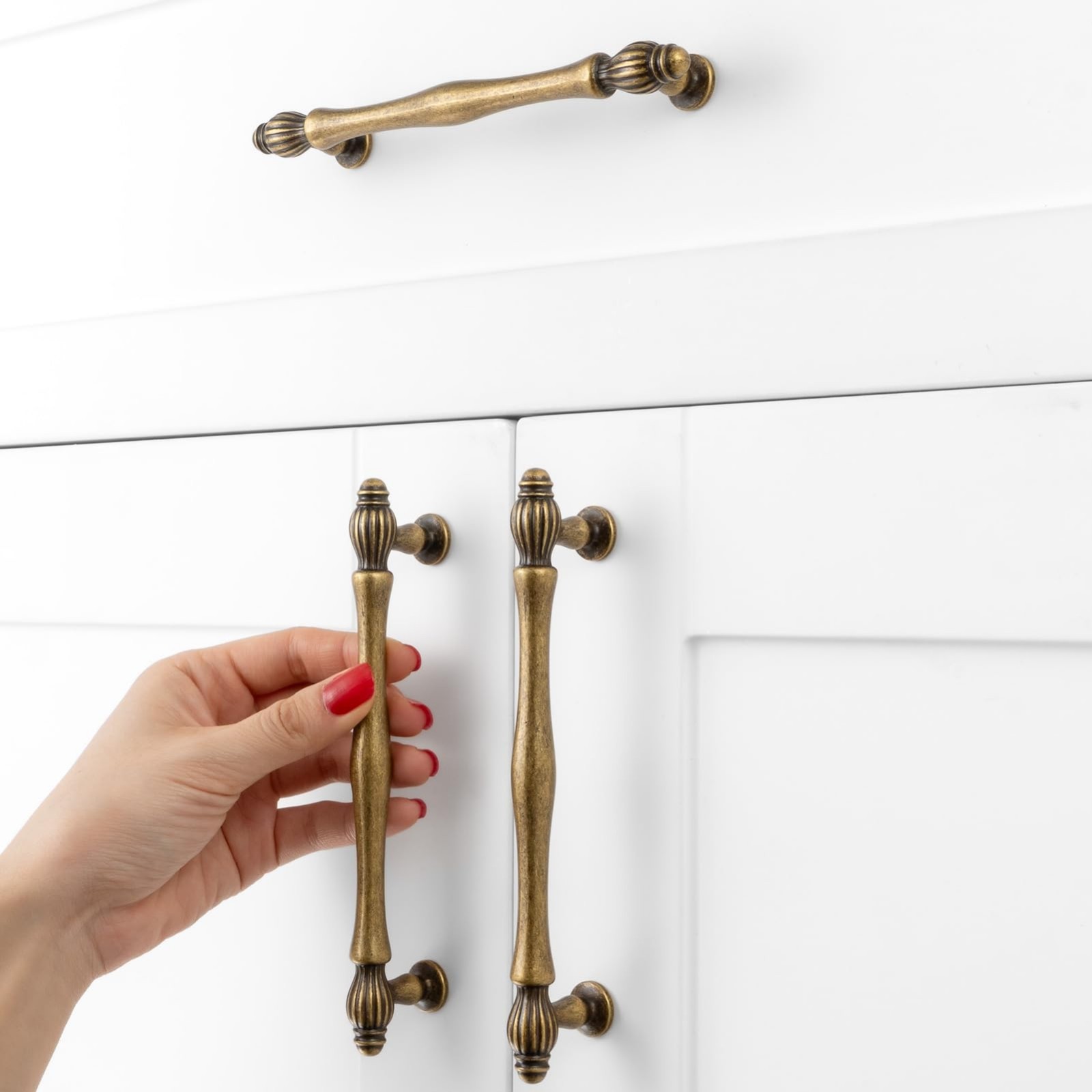 5 Inch Vintage Brass Cabinet Pulls – 10 Pack, Antique Drawer Handles, French Sty