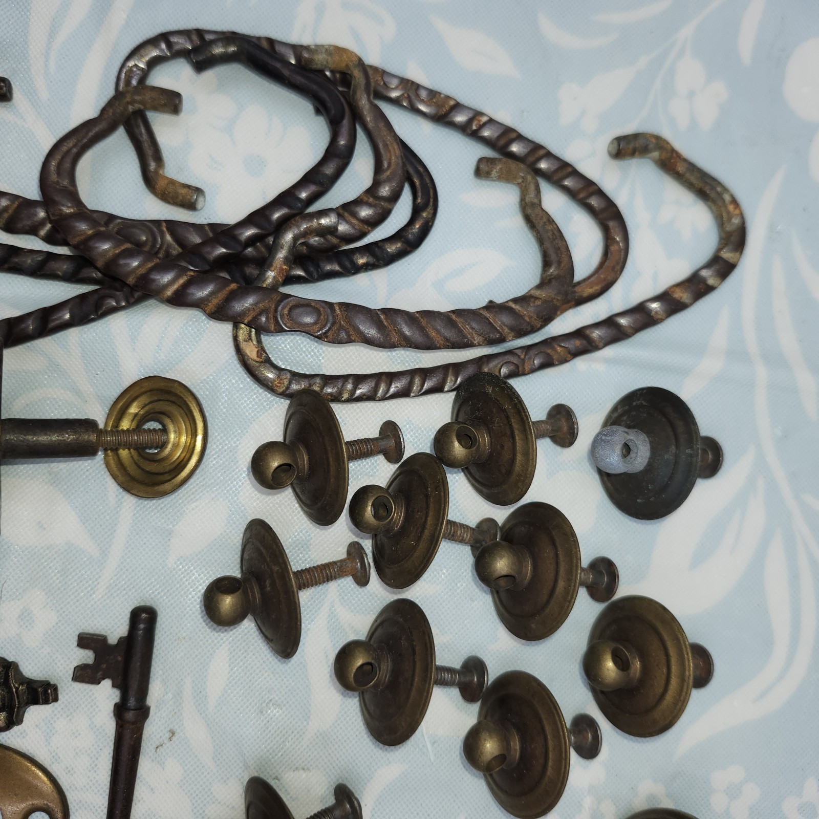 Lot antique bronze Vintage furniture Knobs & bail pulls stamped brass key hole