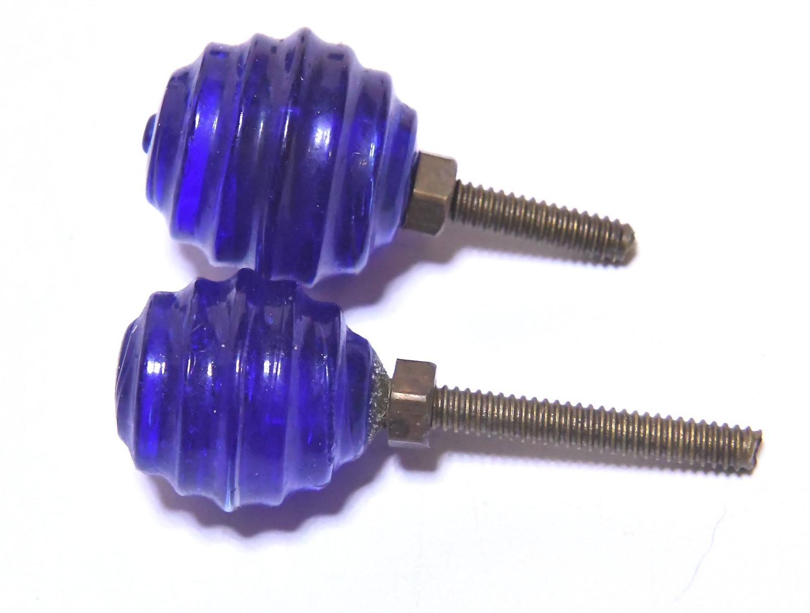 RARE 6 VINTAGE COBALT BLUE GLASS DRAWER PULLS KNOBS