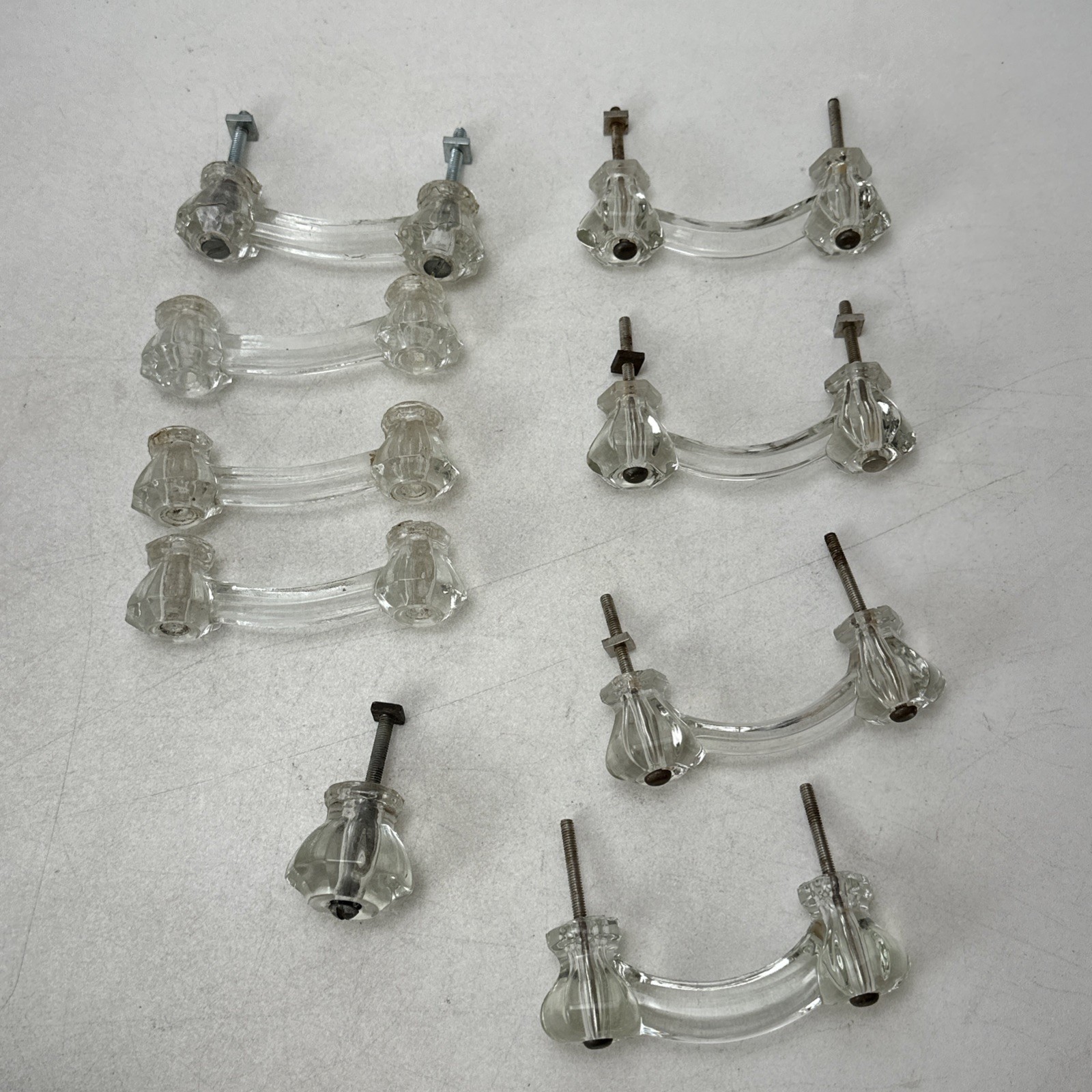 Lot of 9 Vintage Glass Drawer Pulls 8 Handles 1 Knob Different Styles As Is