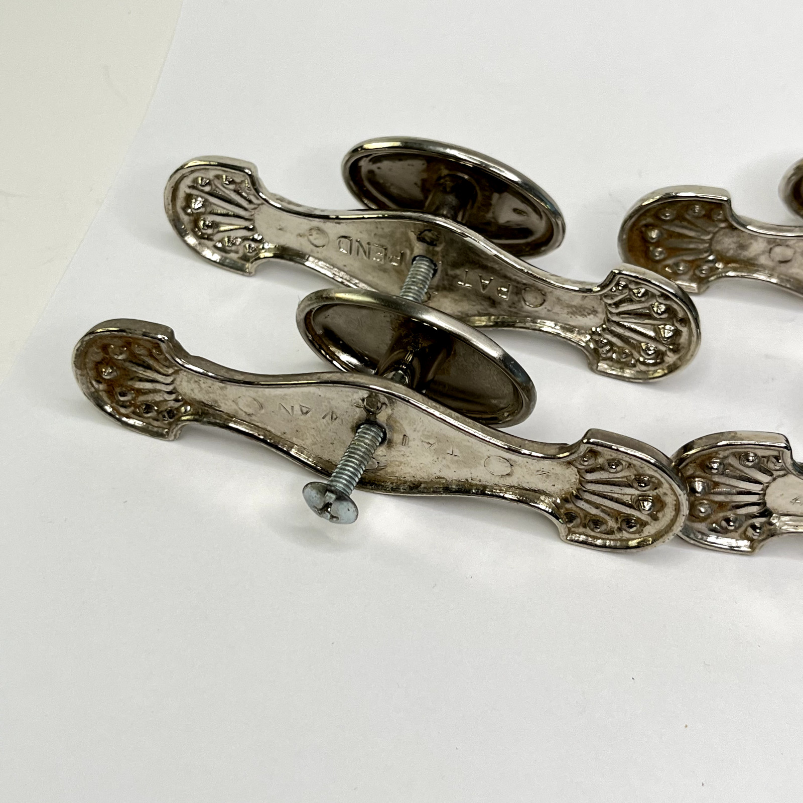 Four Vintage Drawer Pulls Handles Lot of Oval Knobs brushed nickel plate C