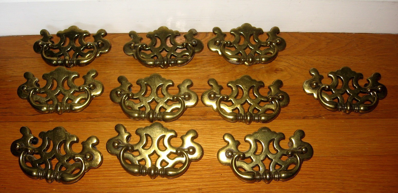 Lot of 10 Brass Drawer Pulls with Screws