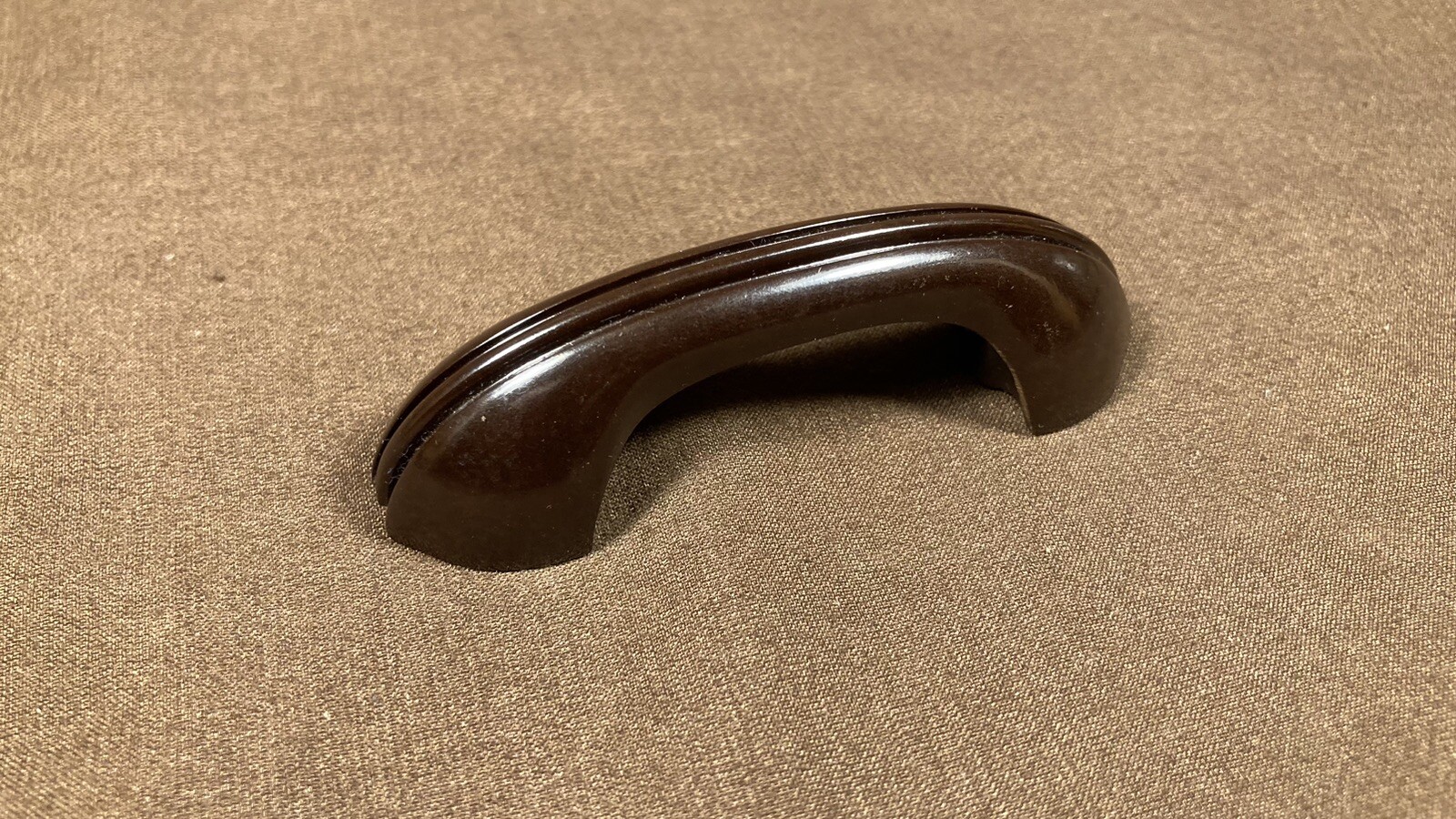 Vintage Small Bakelite Dark Brown Door Drawer Pull Handle Ribbed Arch Art Deco