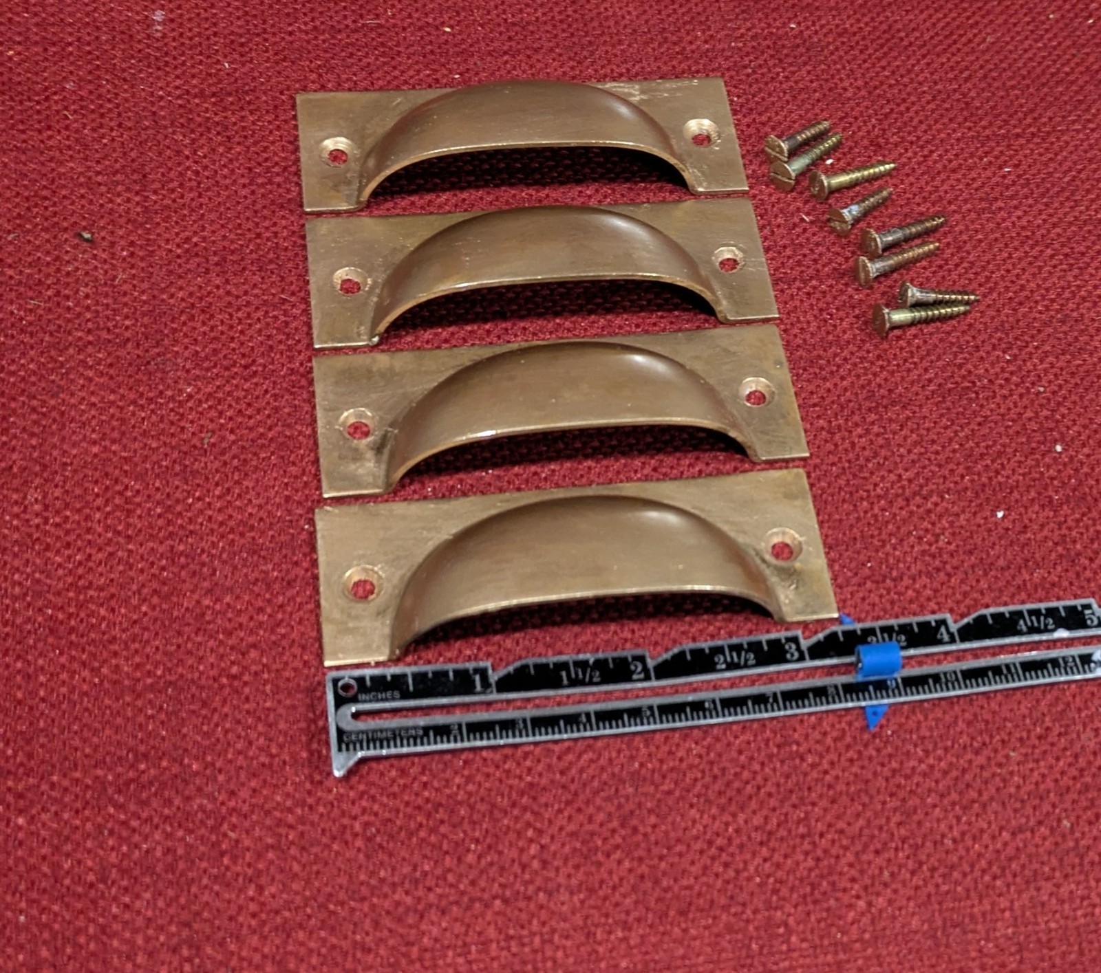 Set of 4 Vintage Rectangular Brass Bin Cup Drawer Pulls 3.25″ CTC Front Mount
