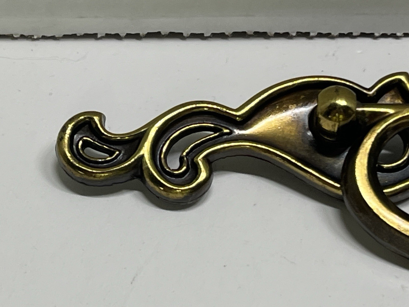 Vintage NOS KBC Heavy Antique Brass Ornate Scrollwork Drop Bail Pull