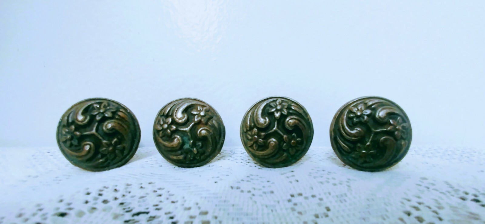 Lot of 4 Antique Vtg Ornate Brass Drawer Pulls /Handles w/Original Hardware