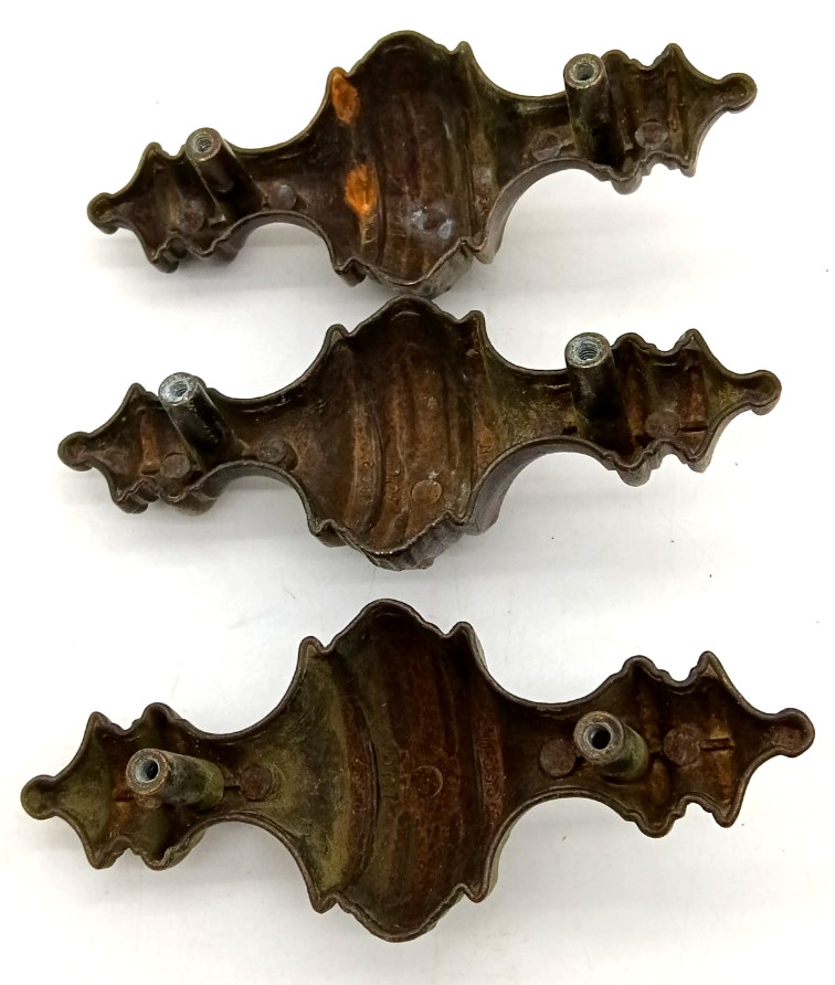 Vintage Keeler Brass Co. Set of 3 MCM Hollywood Regency Large Brass Drawer Pulls