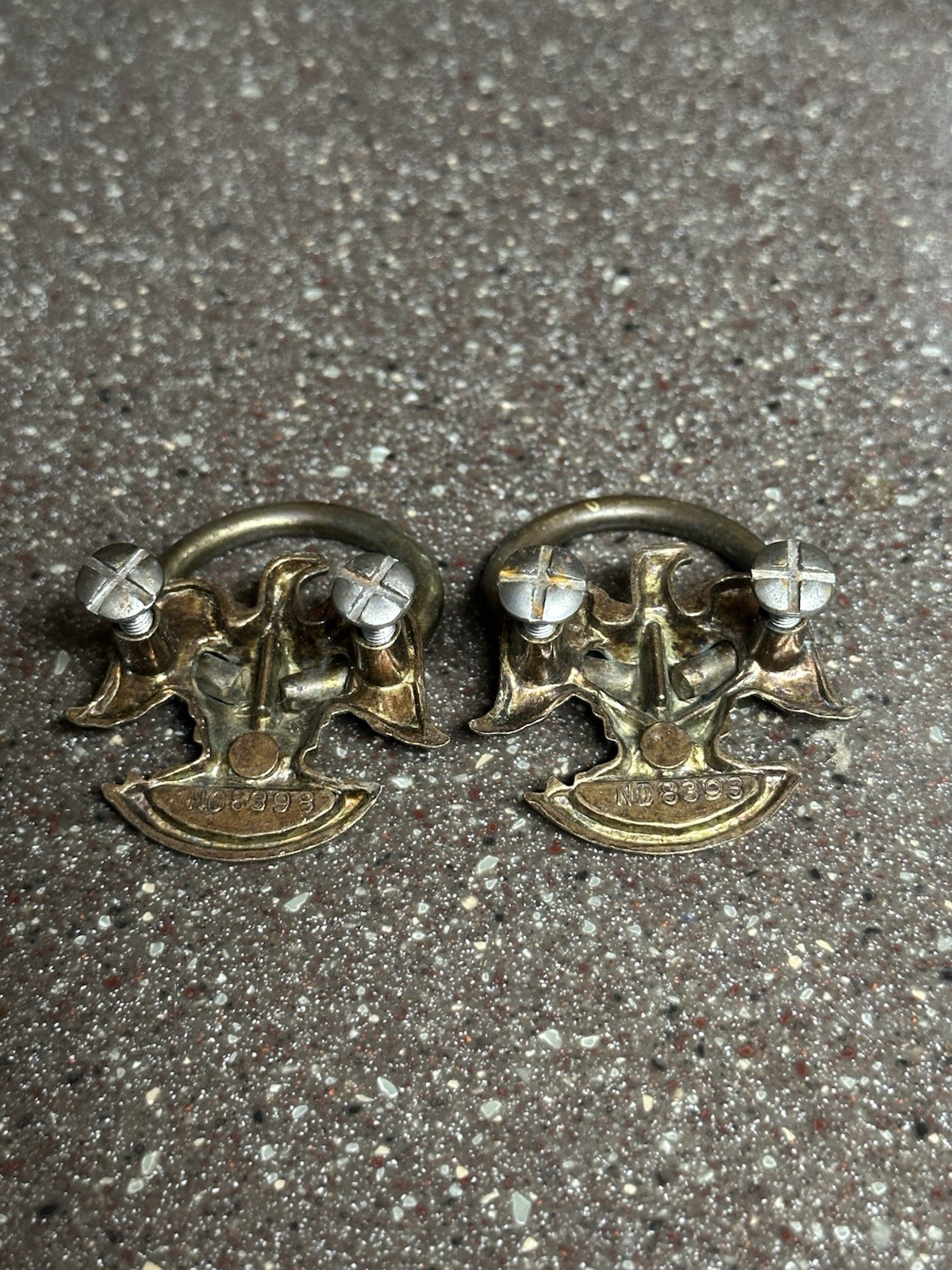 Vintage Eagle Ring Drawer Pulls Antique Brass Cabinet Hardware Pair No 8393