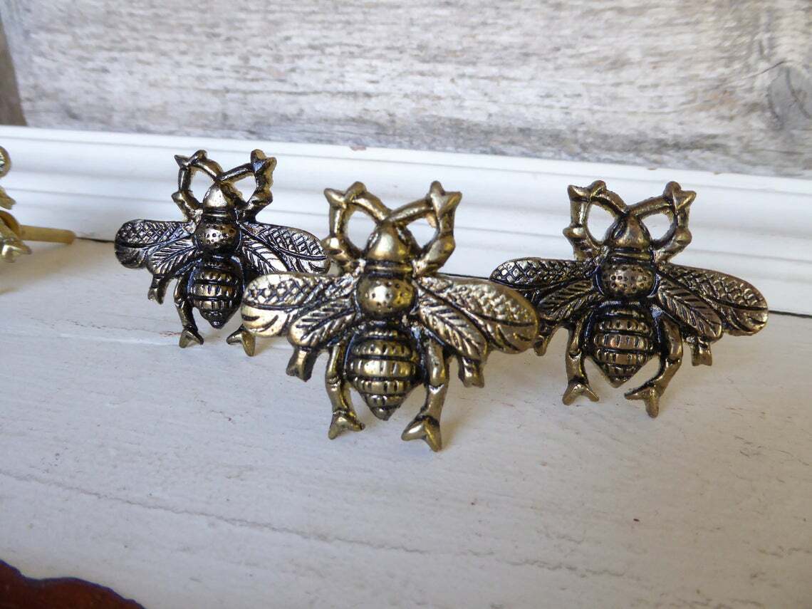 Antique Metal Drawer Pulls Handles Gold Bee Vintage Style Cabinets Knobs