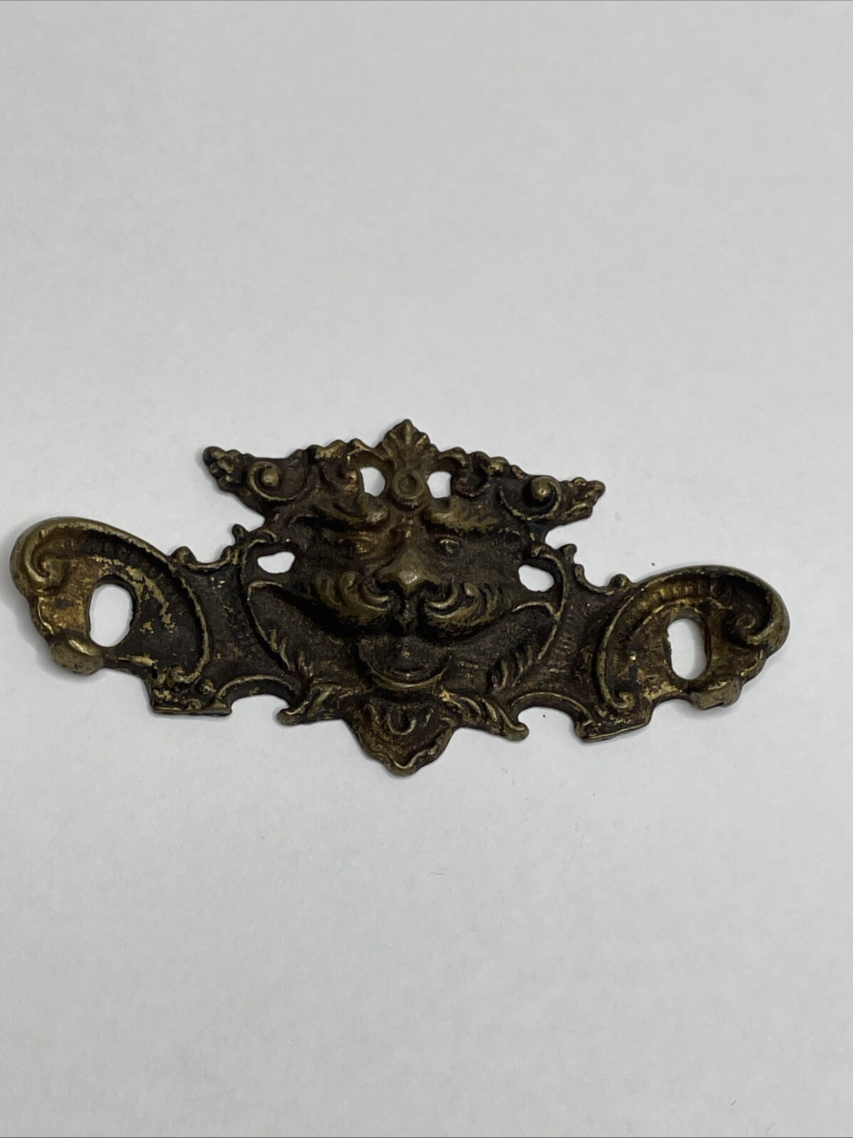Antique Old Man Wind Winter Heavy Brass Drawer Pull Back Plate