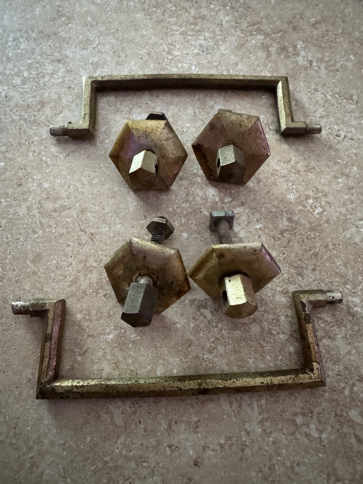 Vintage Antique Set Of 2 Colonial Revival Victorian Bail Drawer Pulls Hexagon