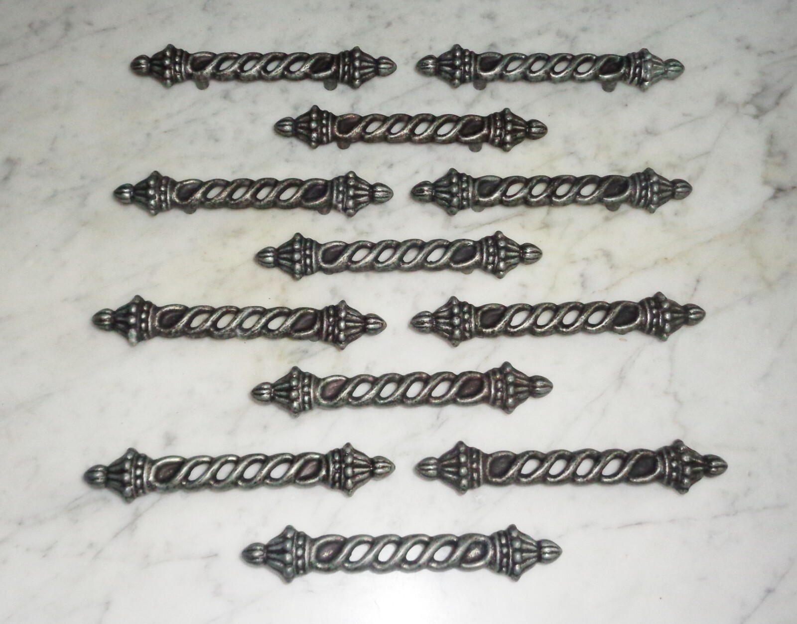 12 Ajax 9587 Grey Silver Twisted Cabinet Door Drawer Pull Handles Vintage 6 1/8
