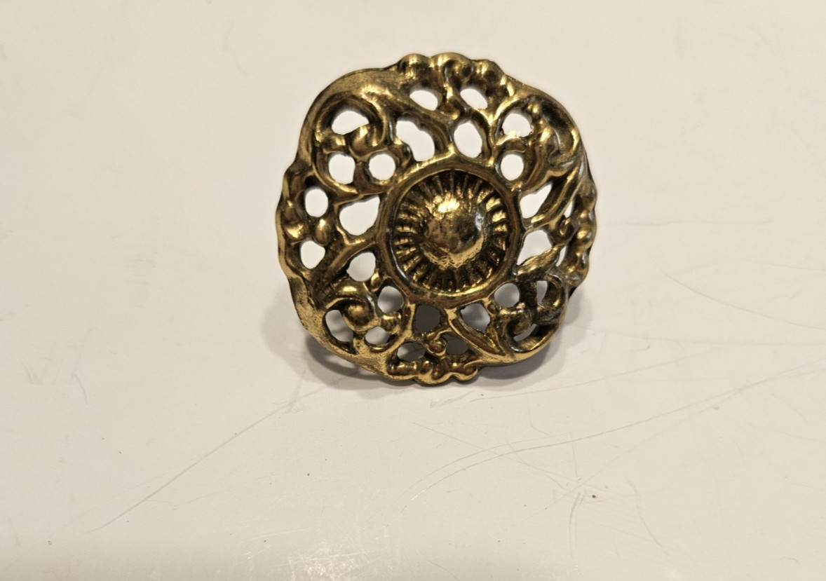 Vintage Ornate Brass Round Floral Knob Set of 10 Finish Washers & Screws 1.5″