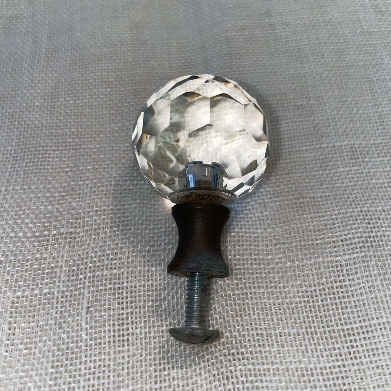 Vtg Faceted Crystal Glass Orb Drawer Pull Hardware Handle Knob Victorian 1.5″