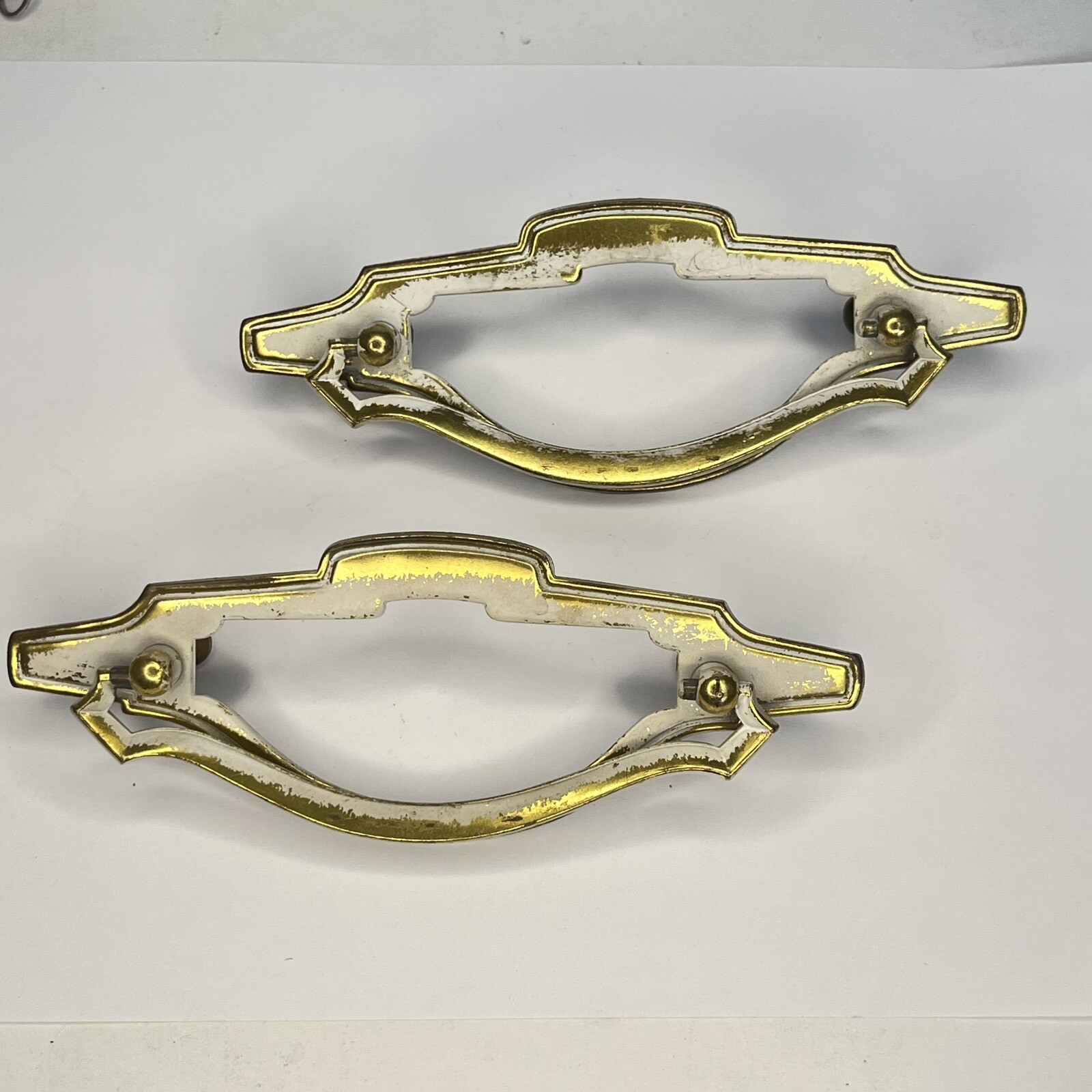 Two Reclaimed Steel Drawer Drop Bail Pull Handles Steel Gold 4″ c to c C