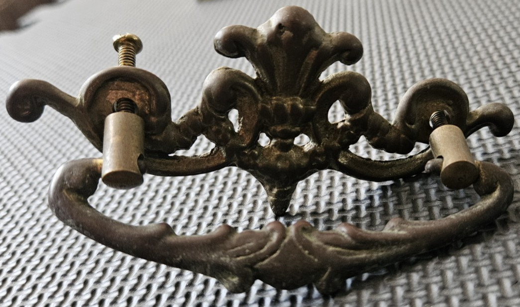 RARE Large Antique Ornate Brass France Chippendale Batwing Drawer Pull FREESHIP