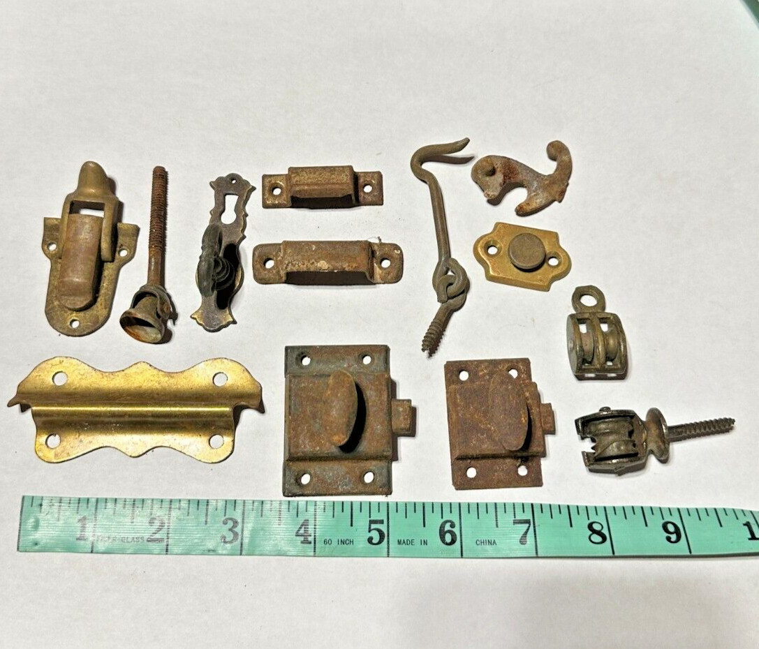 13pc Antique Vintage Brass Metal Lock Pulley Key Ornate Hardware