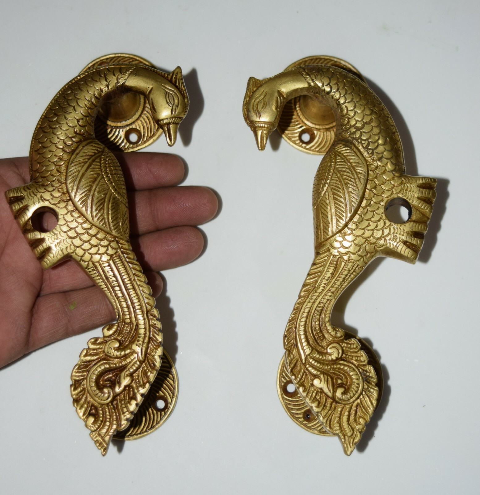 Magnificent Brass Bird Handle Peacock Engraved Ethnic Room Door Puller Set HK208