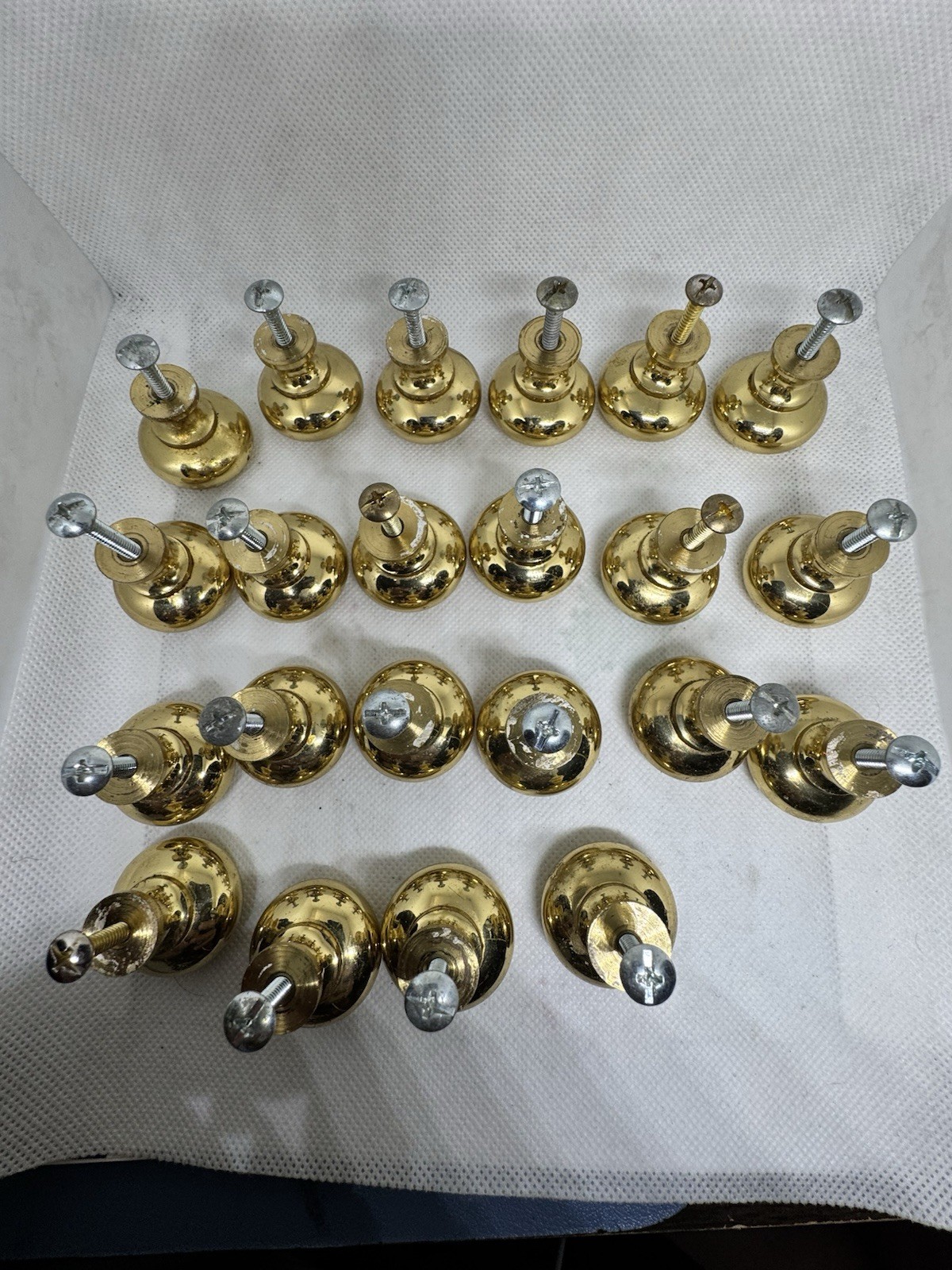 22 -matching vintage solid brass round drawer cabinet knobs pulls 1”x1”