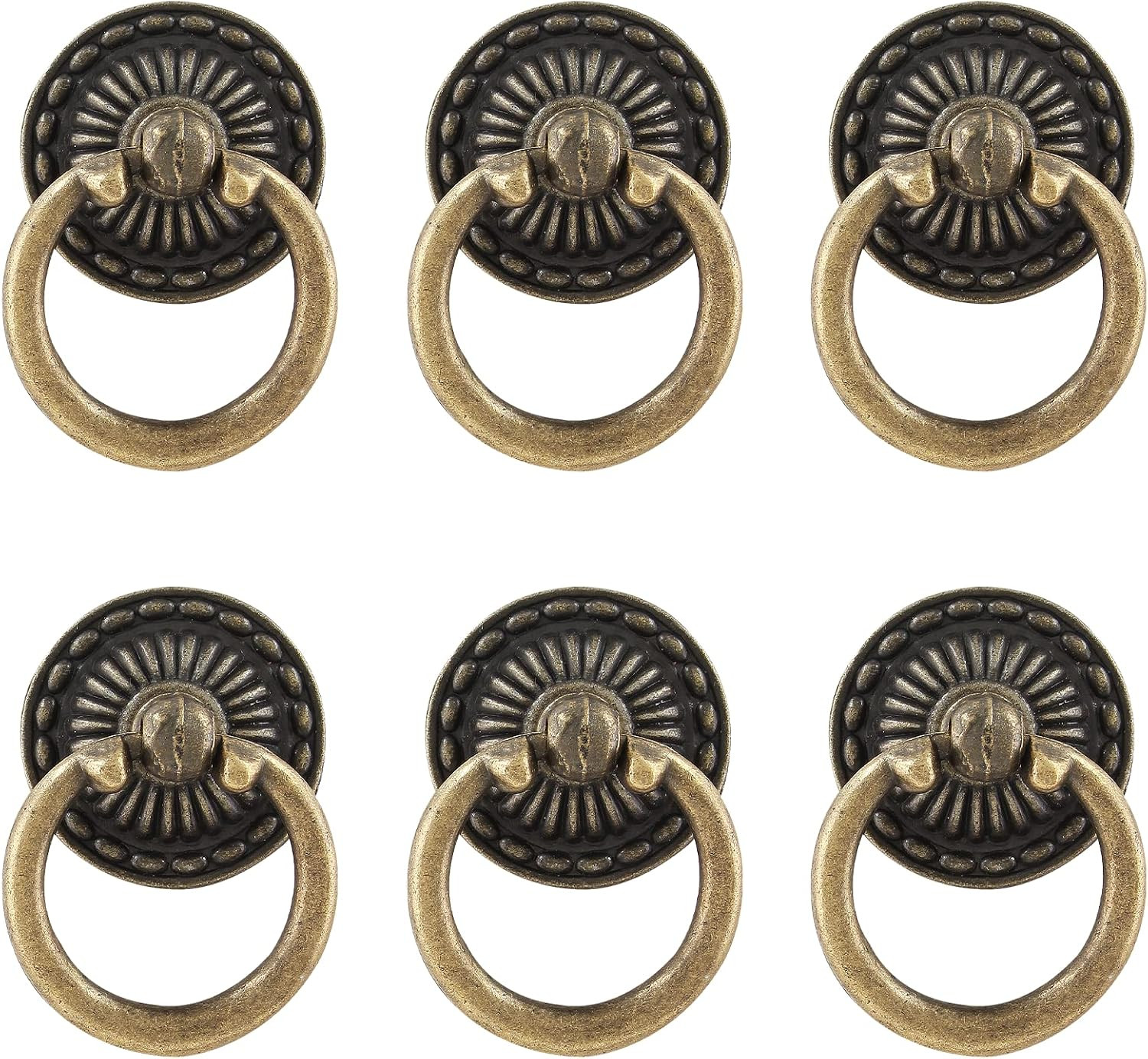 6Pcs Vintage Bronze Drop Ring Knobs, Antique Drawer Pull Round Handle Style 1