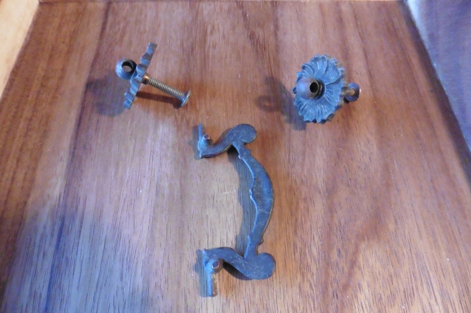 Antique 3 Part French Rococo Ornate Cast Brass Drop Drawer Pull Art Nouveau