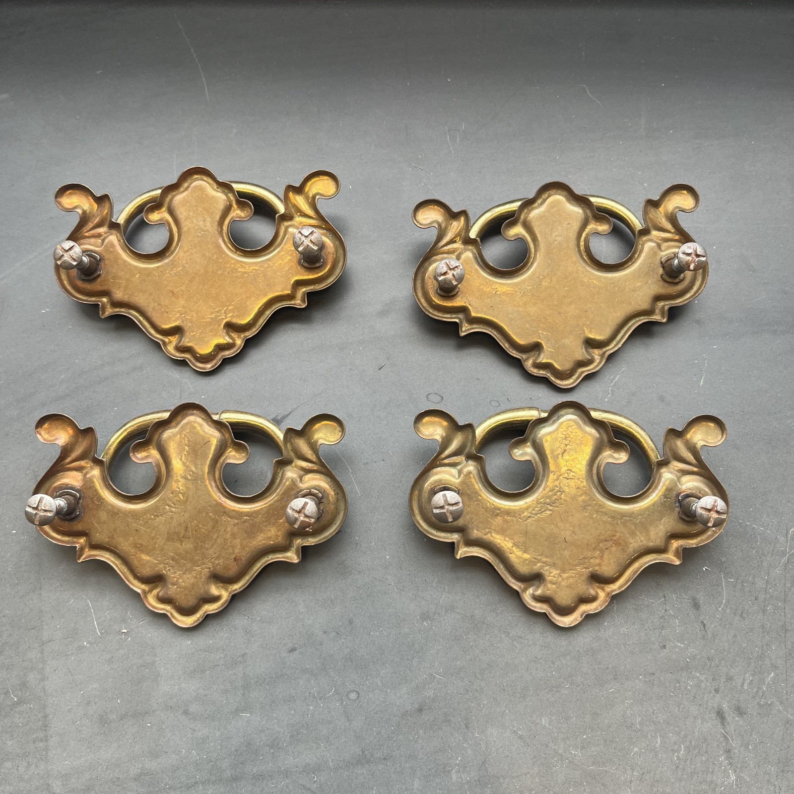 Set of 4 Vintage Brass Chippendale Batwing Drawer Pulls Bail Handles Salvaged