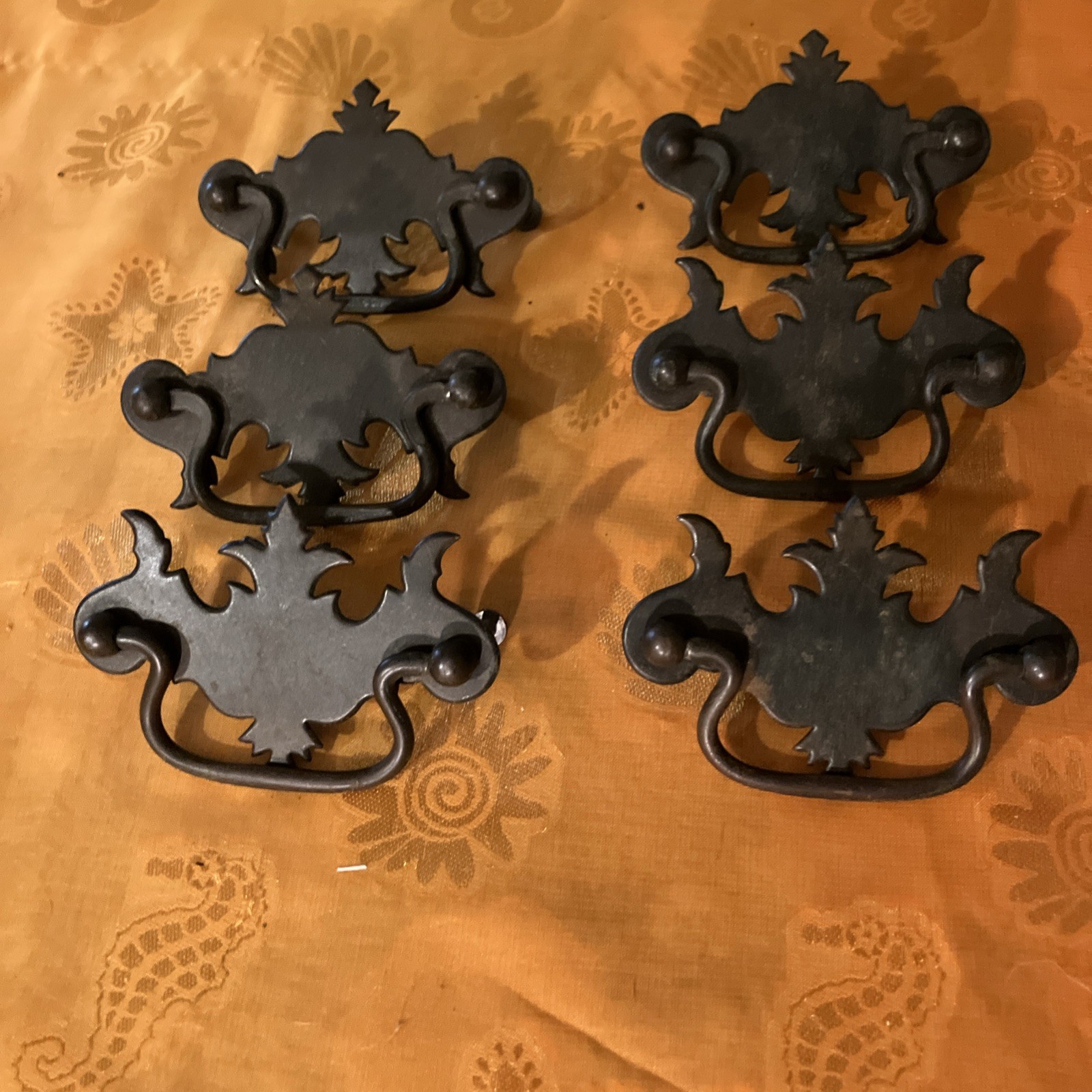 Set of 6 Vintage Metal Drawer Pulls Batwing USA Chippendale Style With Screws
