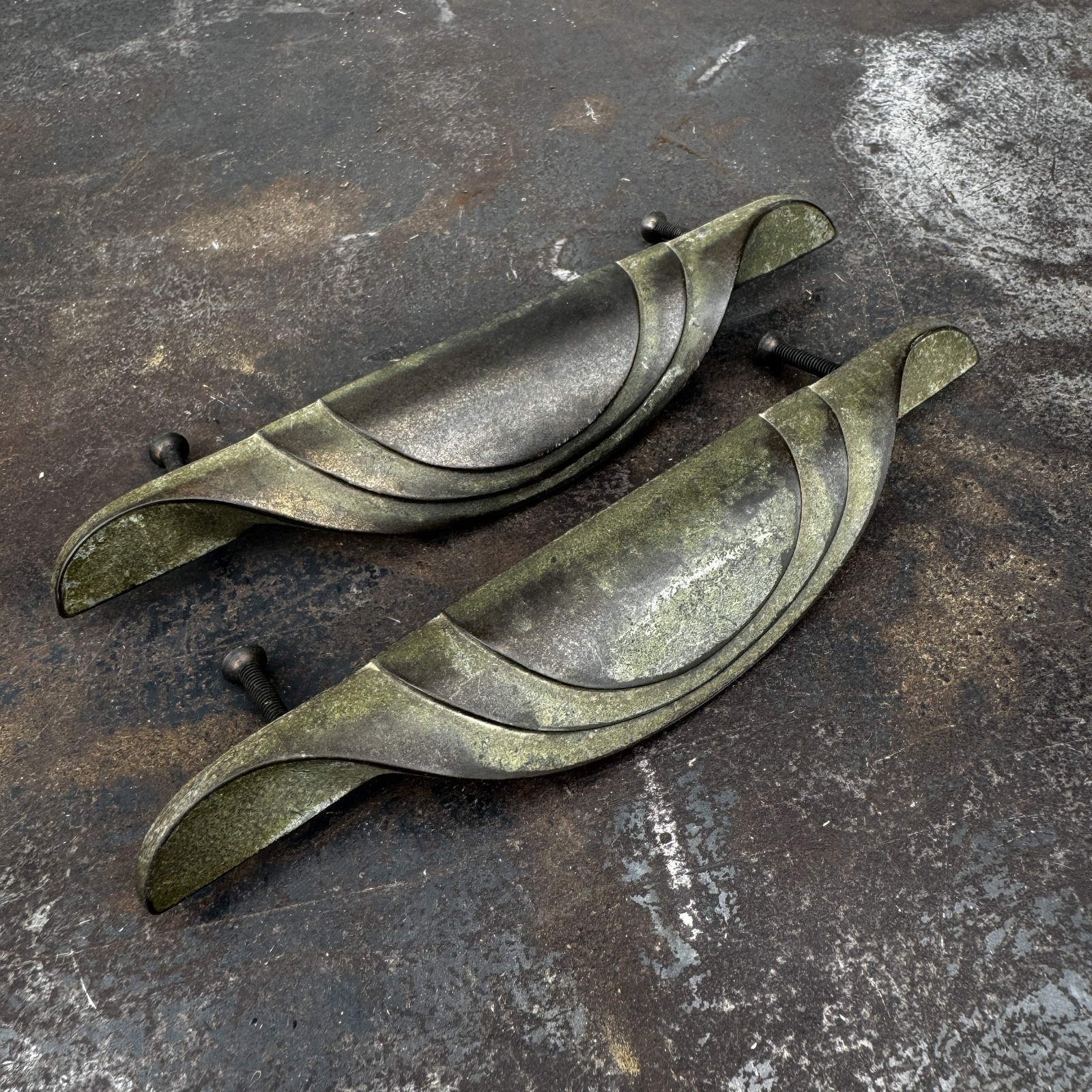 2x Vtg ART DECO Tarnished Brass 7″ Waterfall Drawer Pulls – KEELER Brass Co.