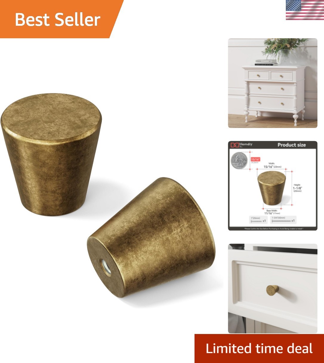 Vintage-Inspired Antique Brass Cabinet Knobs – Set of 10 Round Pulls