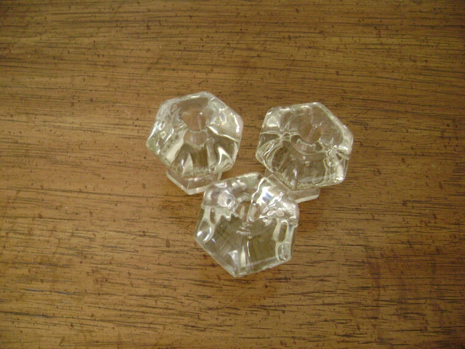 VTG (3) Clear Glass Drawer Pull Knobs, 1 1/2″ H x 1 1/2″ W, 1940’s, Handmade