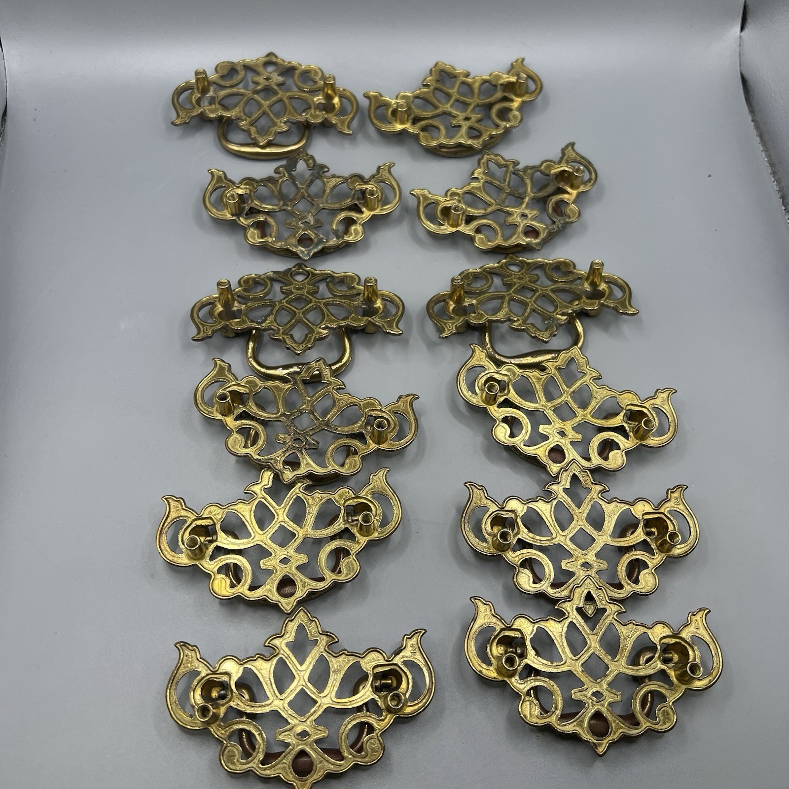 Vintage Lot (12) KBC Brass Plated Batwing Drop Bail Drawer/Cabinet Pulls