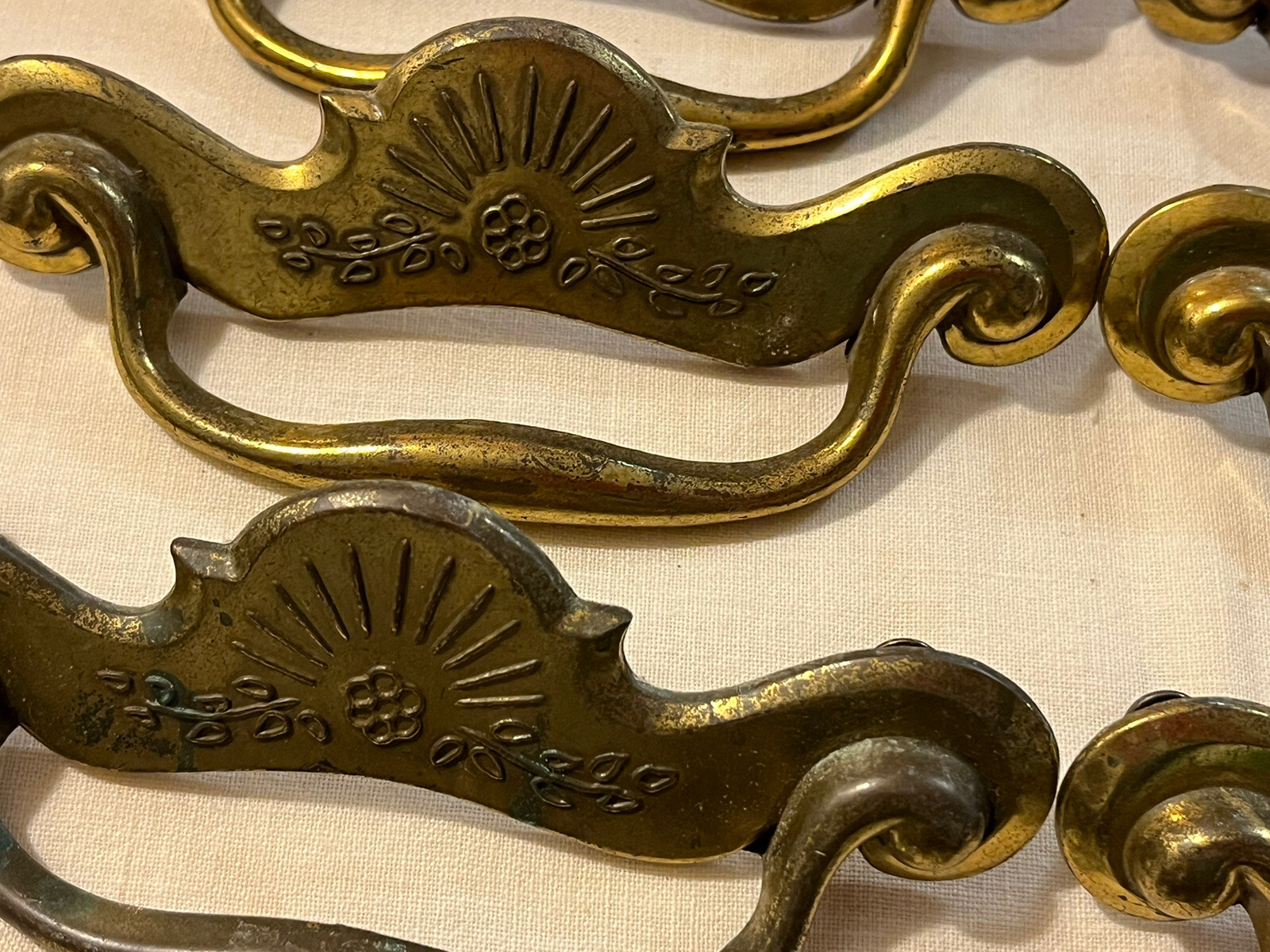 Vtg Mid Century Brass Furniture Hardware (Drop Handles Floral Design & More)