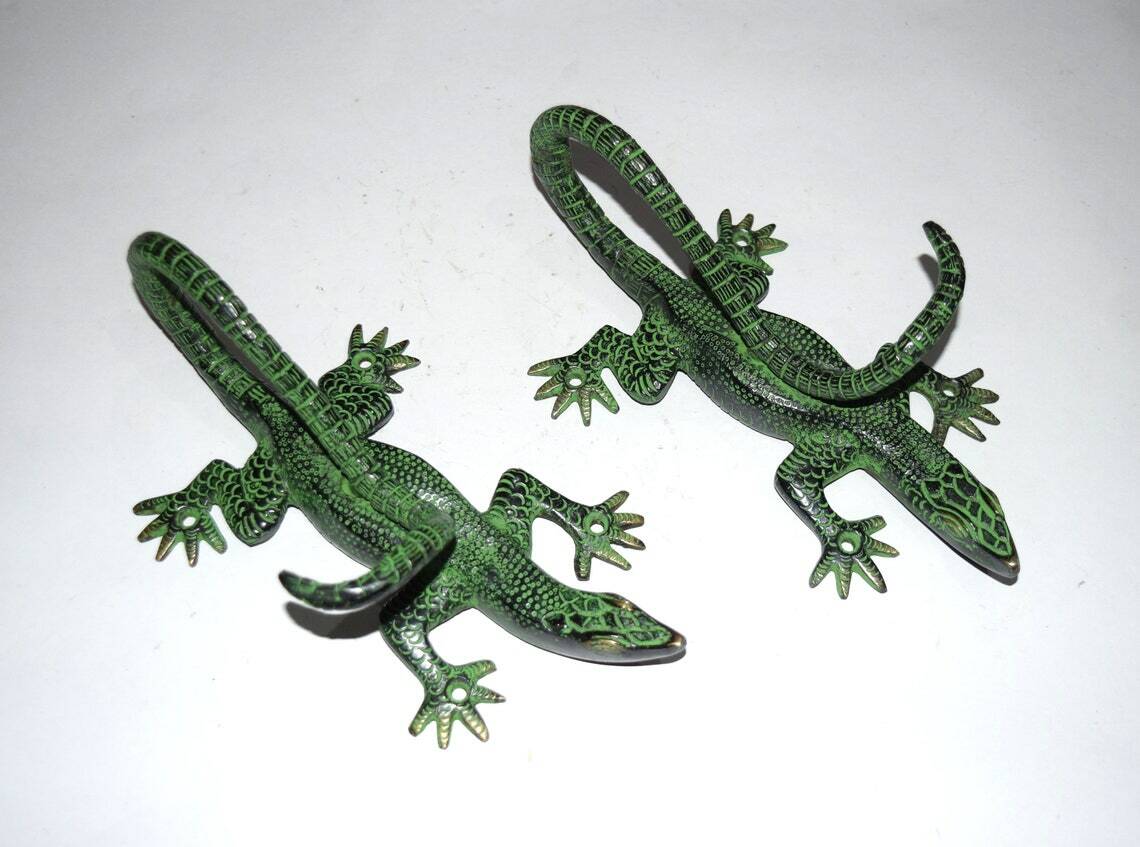 9” Inches Lizard Brass Door Handle Komodo Dragon Gate Pull Entry Club Dec HK115