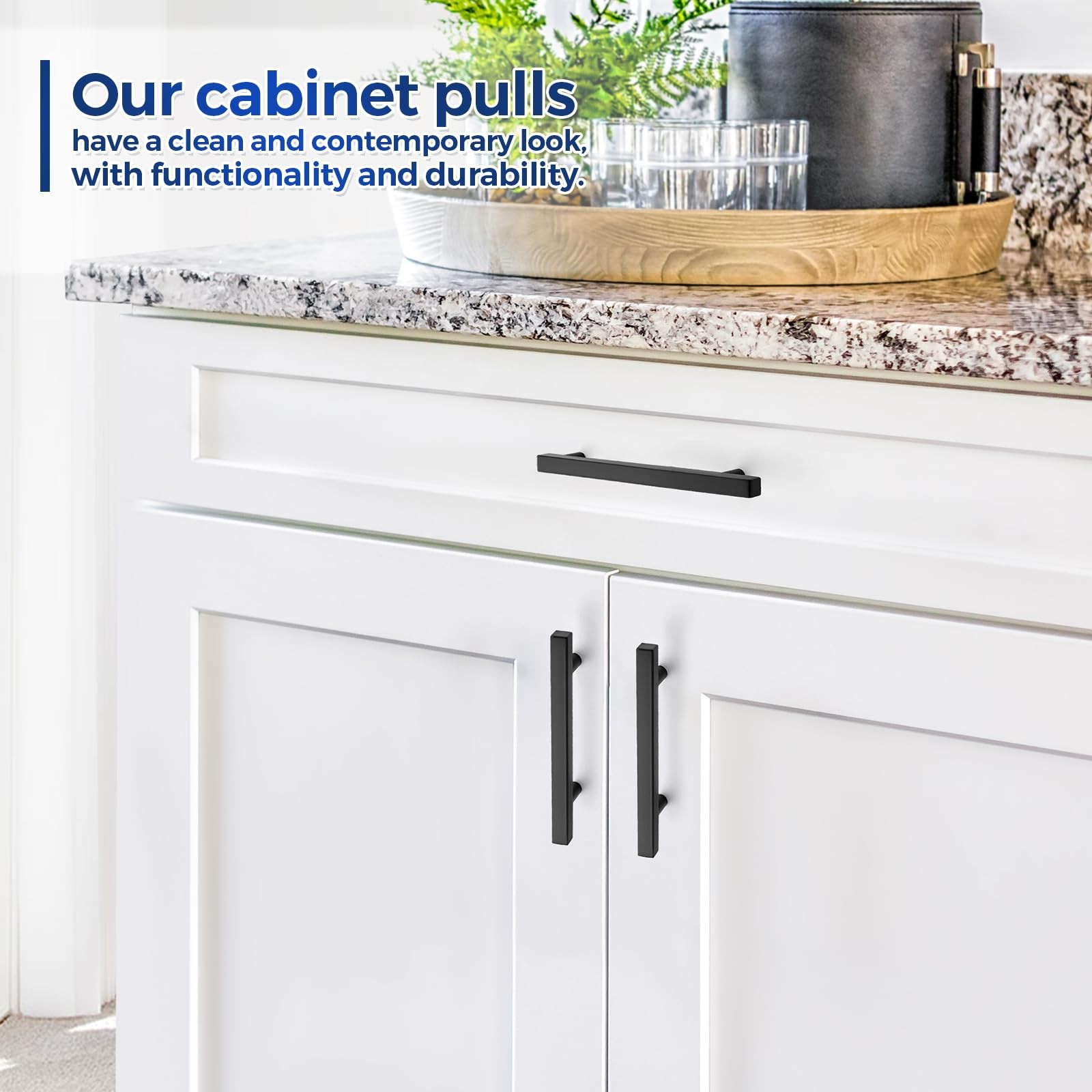 Joy Decor 60 Pack 3-3/4 Inch Matte Black Square Cabinet Handles Stainless Steel