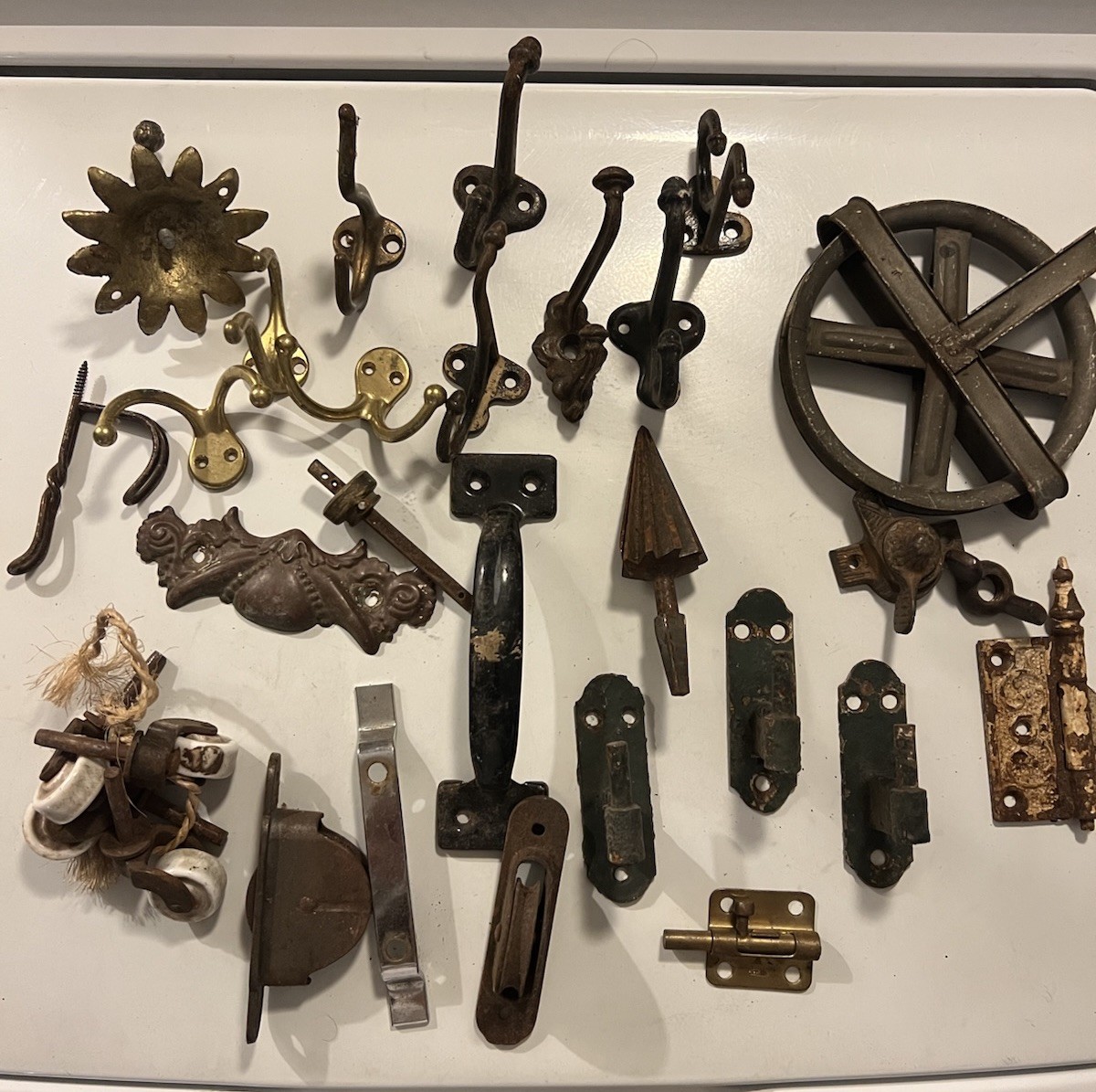 A collection Vintage Antique assorted Window Door hardware LOT 26 Pieces Hooks