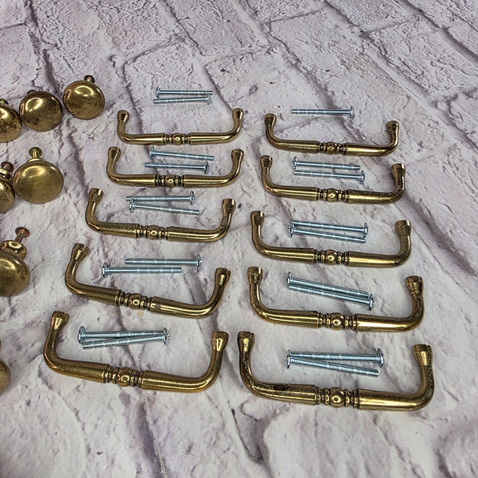 Vintage Solid Brass Cabinet Knobs & Handles Set With Screws 21 Knobs 10 Handles