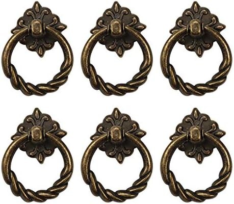 Chris.W 6pcs Vintage Bronze Drop Ring Knobs Pulls Handles for Dresser Drawer Ant