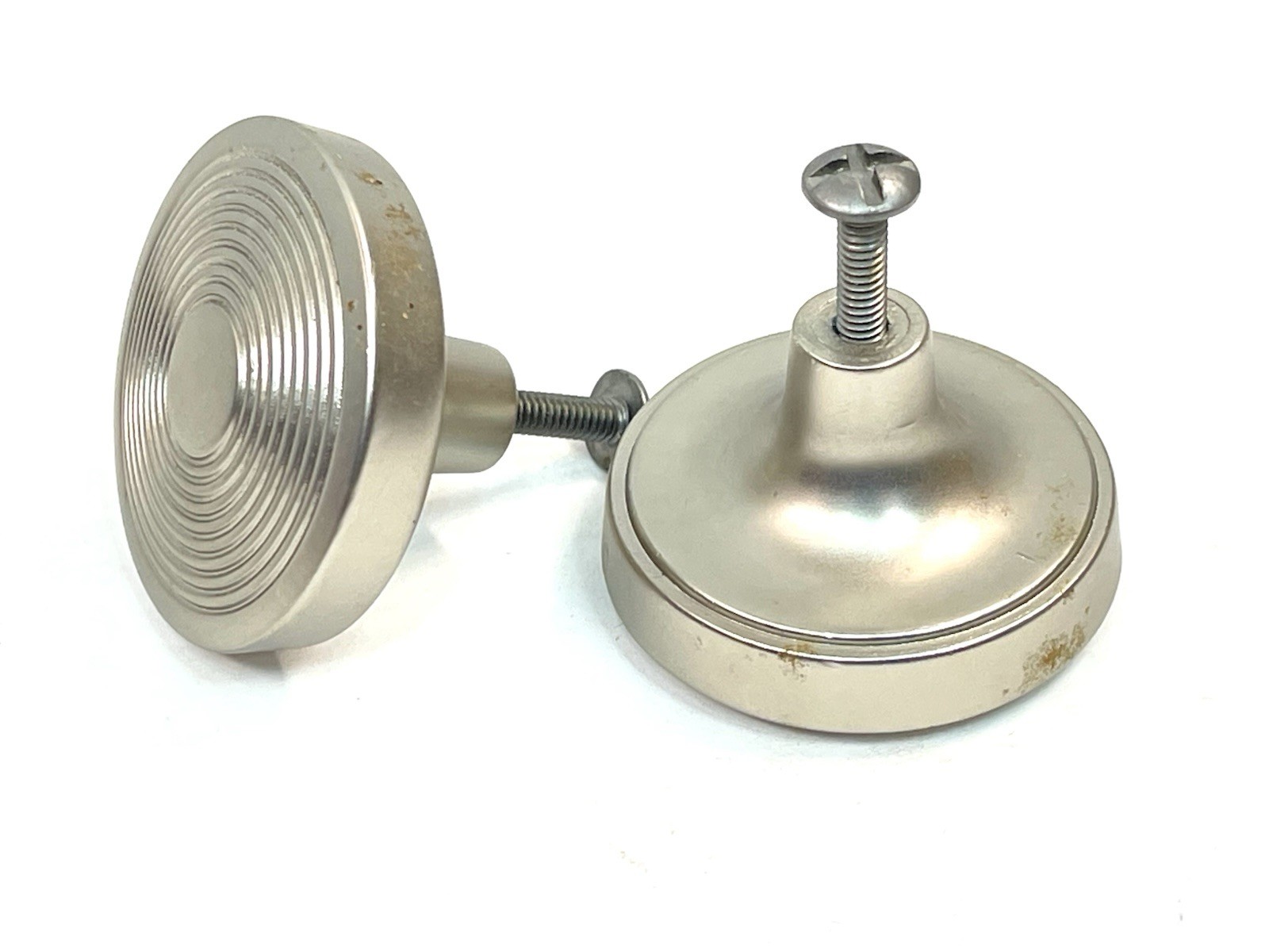 Pair NOS 1.75″ MCM Rings Nickel Drawer Pull Door Knob KBC Brass record cabinet