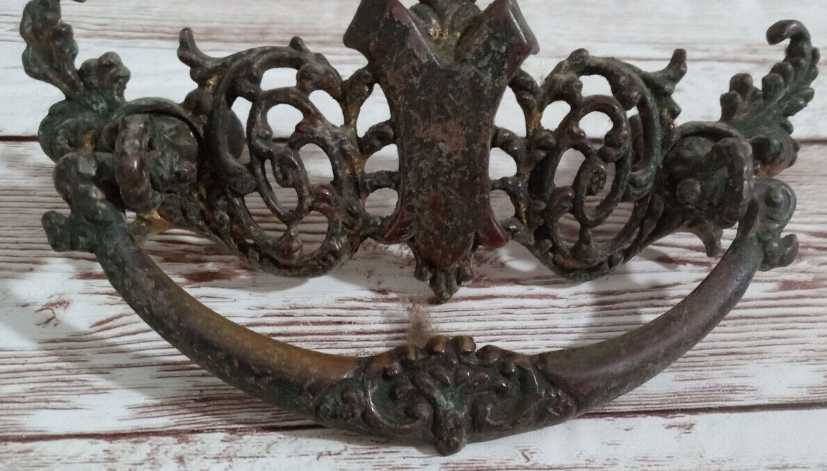 7 Antique Cast Brass Drawer Pulls Drop Bail Victorian Furniture Handle Hardware