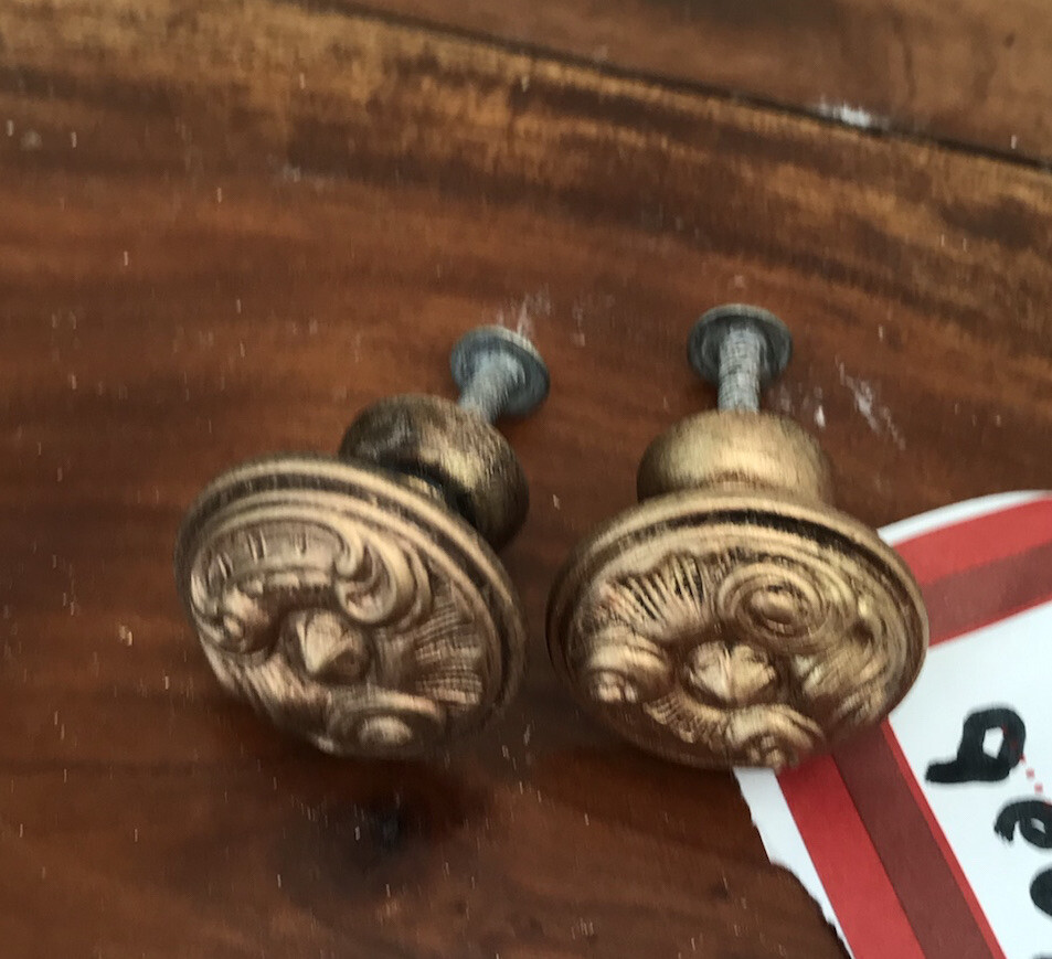 Vintage French drawer pull antique brass Provincial Door Dresser ￼round 1 ¼” dia