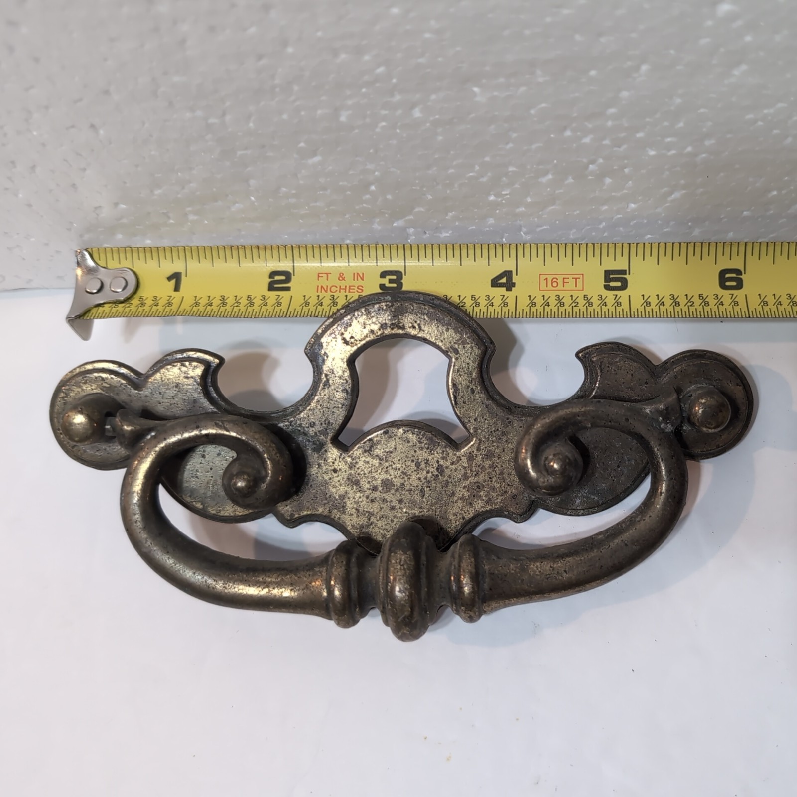 5 BPC 2977 1671 Large 1940s Drop Bail Pull Handle Dark Brass 5-1/4″ Centers MCM