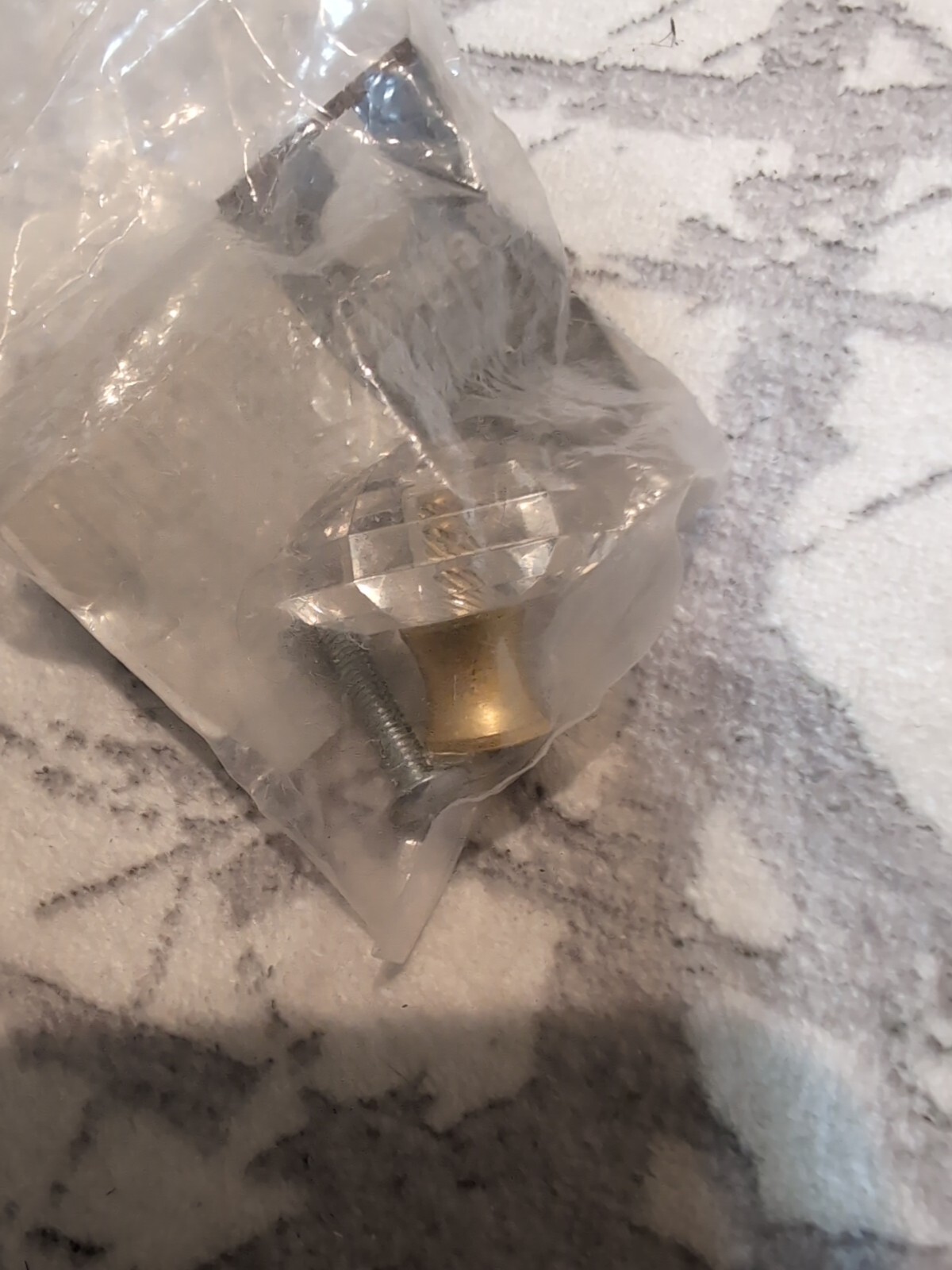 Vintage Belwith Crystal Acrylic Drawer knob faceted round clear brass sealed