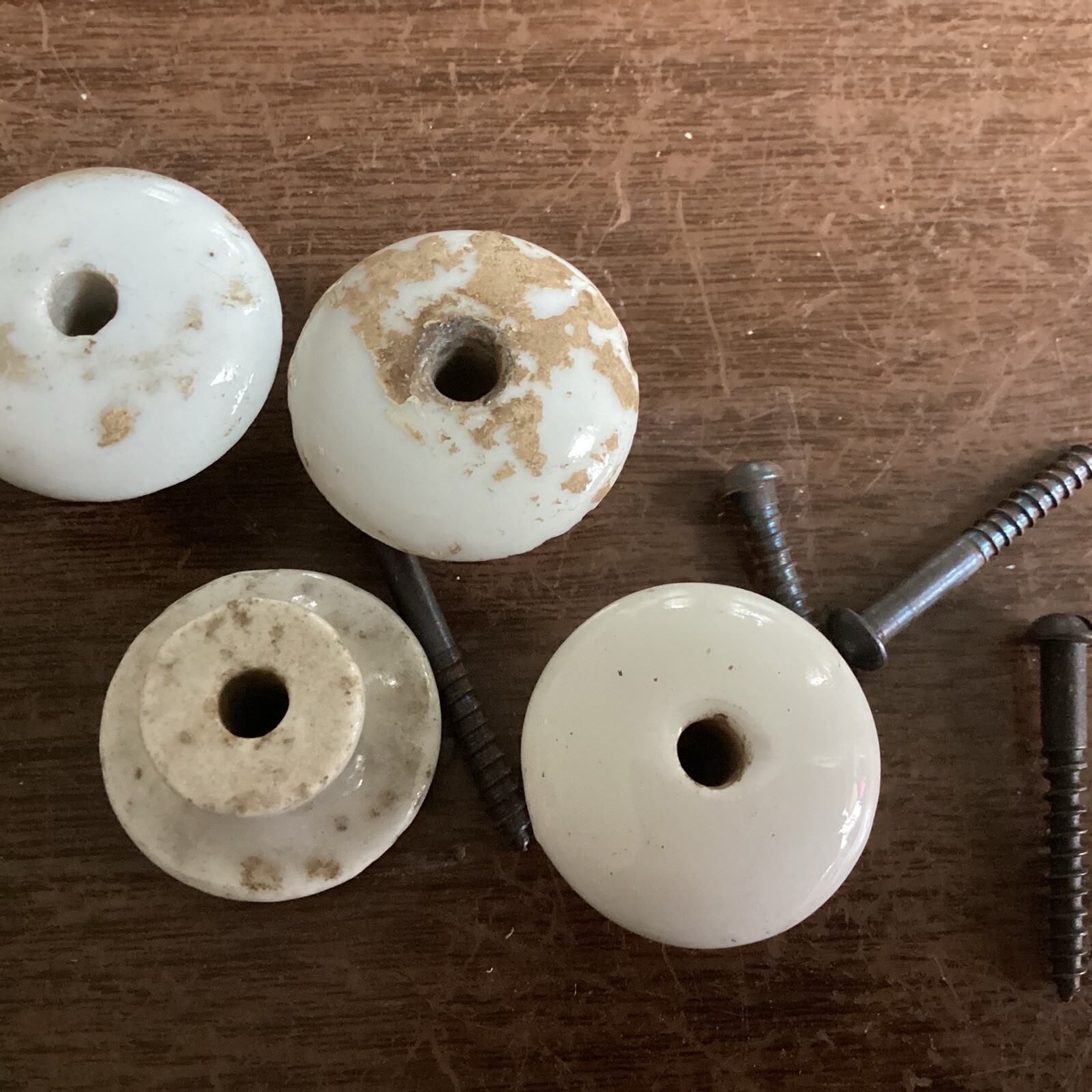 4 Antique Porcelain ceramic 1 Inch Drawer Pull W/screws