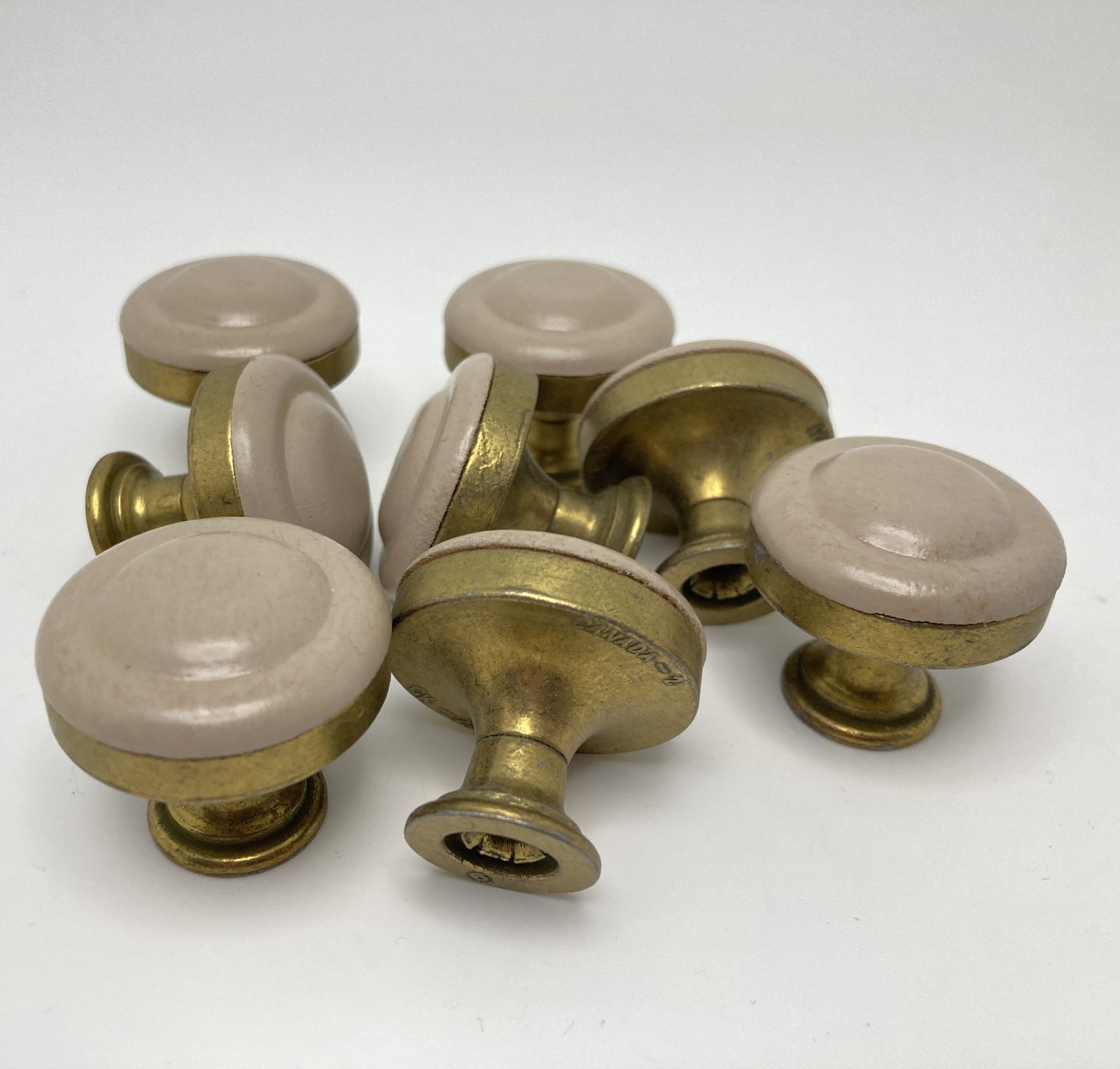 Vtg Cabinet Drawer Knob Pulls Brass W/Beige Wood Cap CK-2515 Canada MCM Lot of 8